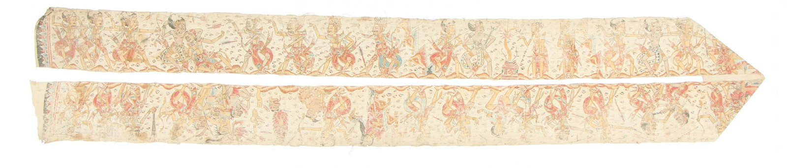 Old Balinese Temple Textile "Ider-ider" Hanging: Old Balinese Temple Textile "Ider-ider" Hanging. Ceremonial temple decoration, cloth with pigment, highly detailed work on one continuous canvas depicting an episode from a Balinese version of the Ram