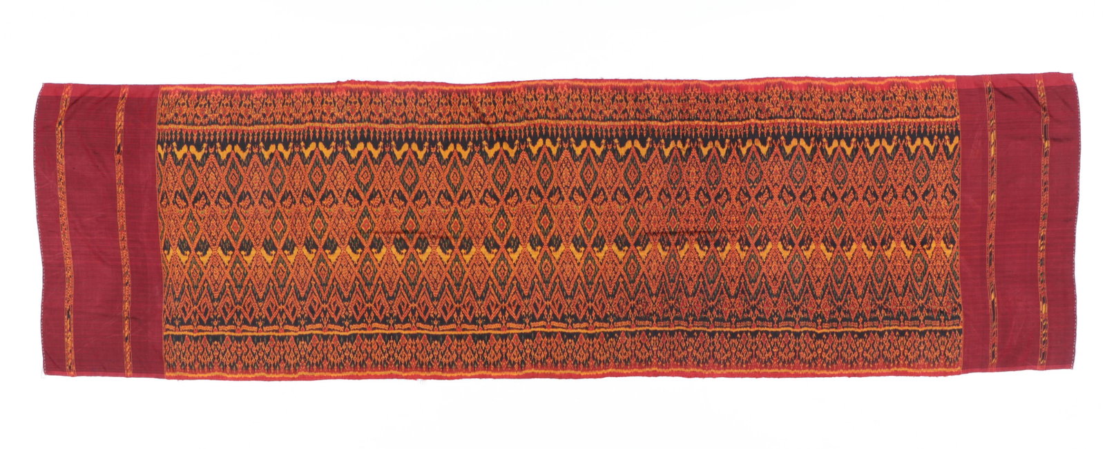 Cambodian Silk Ikat Textile Panel, 20th c.: Cambodian Silk Ikat Textile Panel, 20th c. Size: 116'' x 33'' (296 x 85 cm). Provenance: Private South Carolina Collection. Please Note: There Are No Hidden or Confidential Reserves in this Auction; A