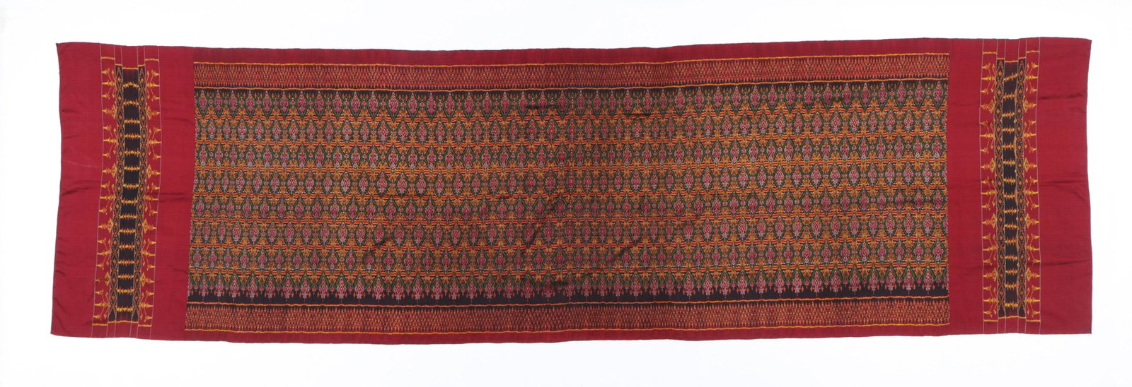 Cambodian Silk Ikat Textile Panel, 20th c.: Cambodian Silk Ikat Textile Panel, 20th c. Size: 133'' x 38'' (338 x 97 cm). Provenance: Private South Carolina Collection. Please Note: There Are No Hidden or Confidential Reserves in this Auction; A
