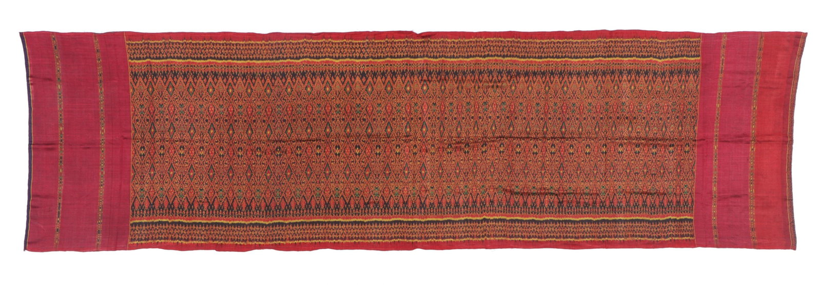 Cambodian Silk Ikat Textile Panel, 20th c.: Cambodian Silk Ikat Textile Panel, 20th c. Size: 116'' x 32.5'' (295 x 83 cm). Provenance: Private South Carolina Collection. Please Note: There Are No Hidden or Confidential Reserves in this Auction;