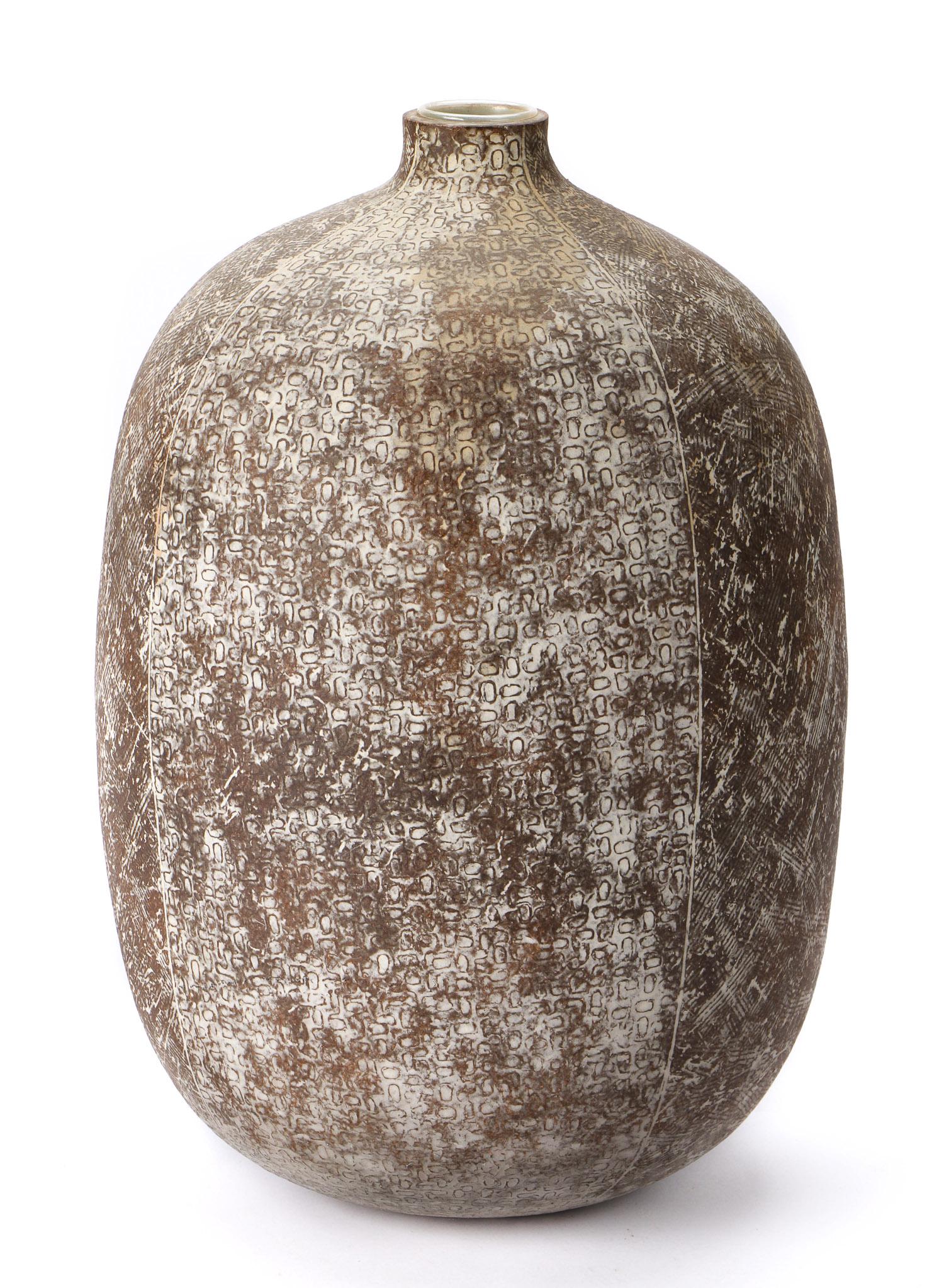 Claude Conover (1907-1994) Studio Pottery Vase: Claude Conover (American, 1907-1994) ''Muuk," Large Glazed Stoneware Studio Pottery Vase, with original plastic insert. Titled and signed on base. Size: 23'' x 17'' x 17'' (58 x 43 x 43 cm). Provenanc