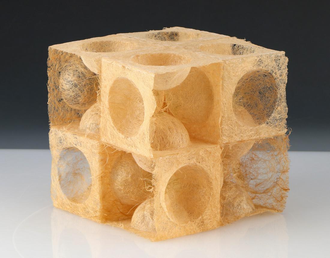 Naoko Serino (Japanese, b. 1962) Fiber Art Sculpture: Naoko Serino (Japanese, b.1962) Fiber Art Sculpture, jute fiber. Size: 7.5'' x 7.5'' x 7.5'' (19 x 19 x 19 cm). Provenance: Estate of Aviva and Jack Robinson, Bloomfield Hills, Michigan.
