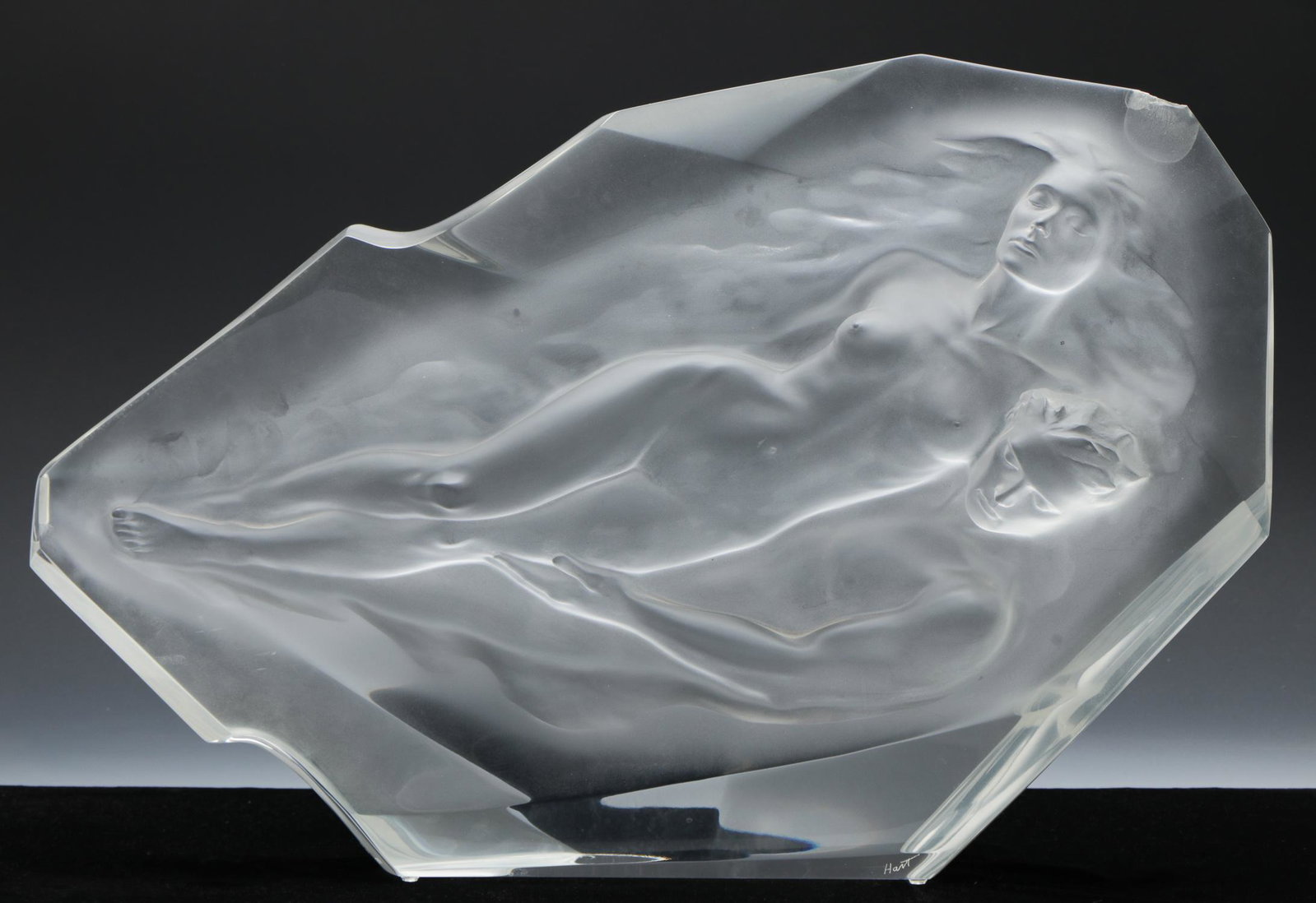 Frederick Elliott Hart (1943-1999) "Eye of the Flame": Frederick Elliott Hart (American, 1943-1999) "Eye of the Flame", 1986, Lucite Sculpture, from an edition of 300, engraved Signature. Size: 15'' x 25'' (38 x 64 cm). Condition: Chip verso, minor abrasi