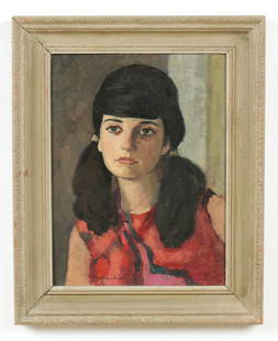 Giovanni Martino (American, 1908-1997): Giovanni Martino (American, 1908-1997) "Portrait of Nina Martino," oil on board, signed. Framed. Size: 16'' x 12'', 41 x 30 cm (board); 20'' x 16'', 51 x 41 cm (frame). Net proceeds from the sale of t
