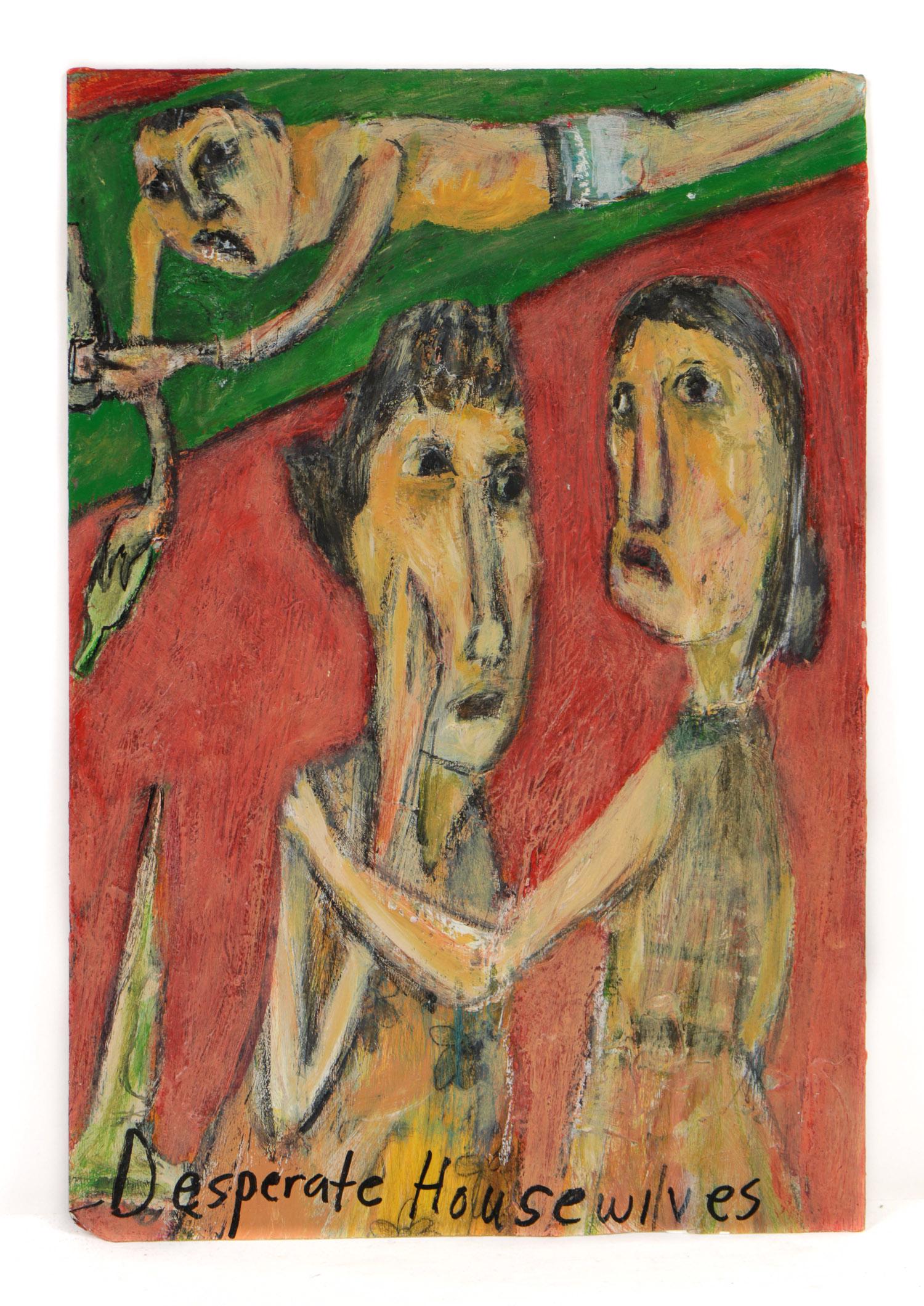 Jim Bloom (American, b. 1968): Jim Bloom (American, b. 1968) "Desperate Housewives," mixed media on cardboard. Unframed. Size: 19.75'' x 13.5'', 50 x 34 cm.