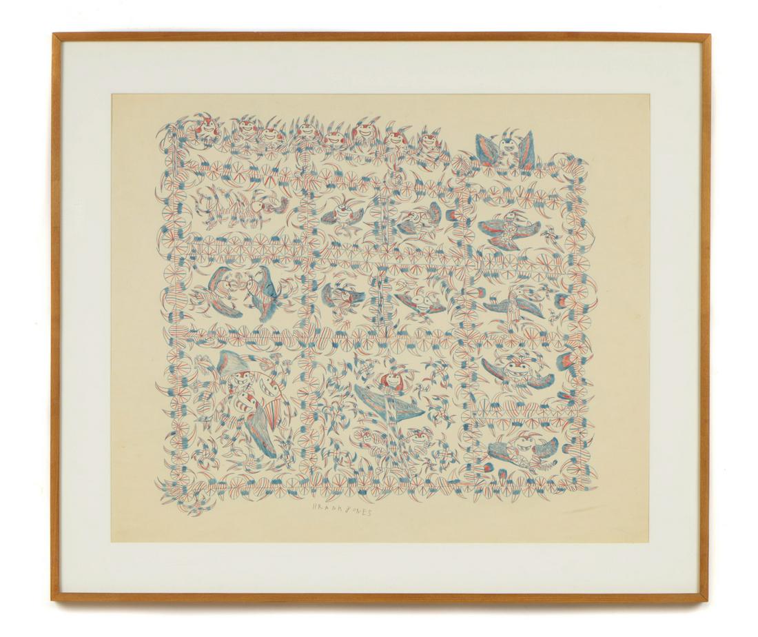 Frank Jones (American, 1900-1969) "Humpty-Dumpty Devil: Frank Jones (American, 1900-1969) "Humpty-Dumpty Devil House," circa 1960-1963, colored pencil on paper, signed. Framed. Size: 25'' x 30'', 64 x 76 cm (sight); 31.75'' x 36.5'', 81 x 93 cm (frame). Pr