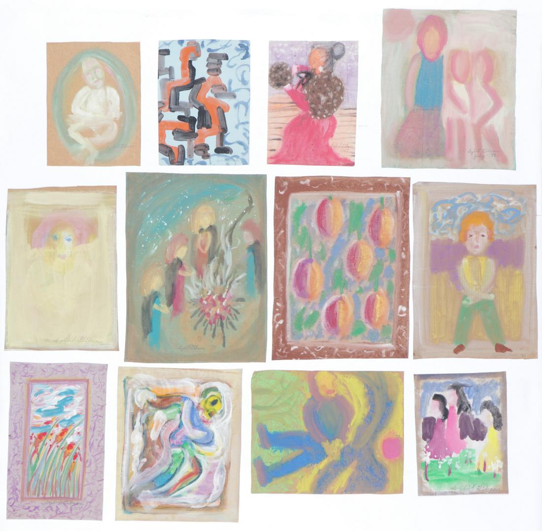 Sybil Gibson (American, 1908-1995) Twelve (12) pastels: Sybil Gibson (American, 1908-1995) Twelve (12) Pastels on found paper. Ranging in Size from: 16'' x 12'', 41 x 30 cm (sheet) to 24.5'' x 18'', 62 x 46 cm (sheet).