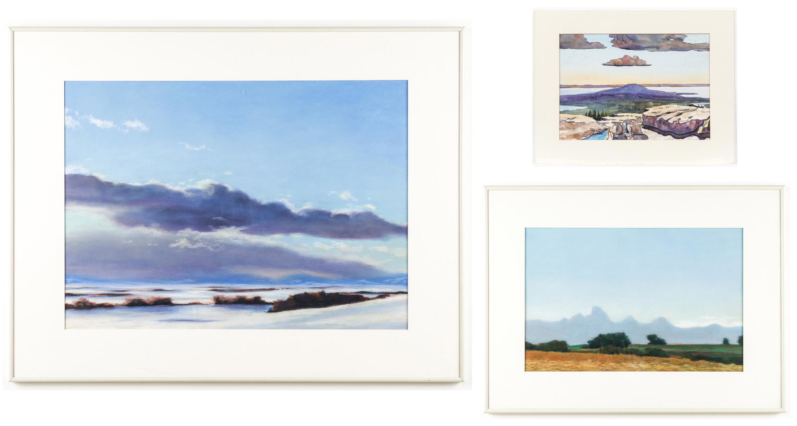 3 Landscapes by Various Artists: Bruce Park and Joseph: 3 Landscapes by Various Artists: 1) Bruce Park (20th c.) Winter Landscape with Snow, 1989, chalk pastel on paper, signed. Framed; 2) Bruce Park (20th c.) Landscape, 1990, chalk pastel on paper, signed
