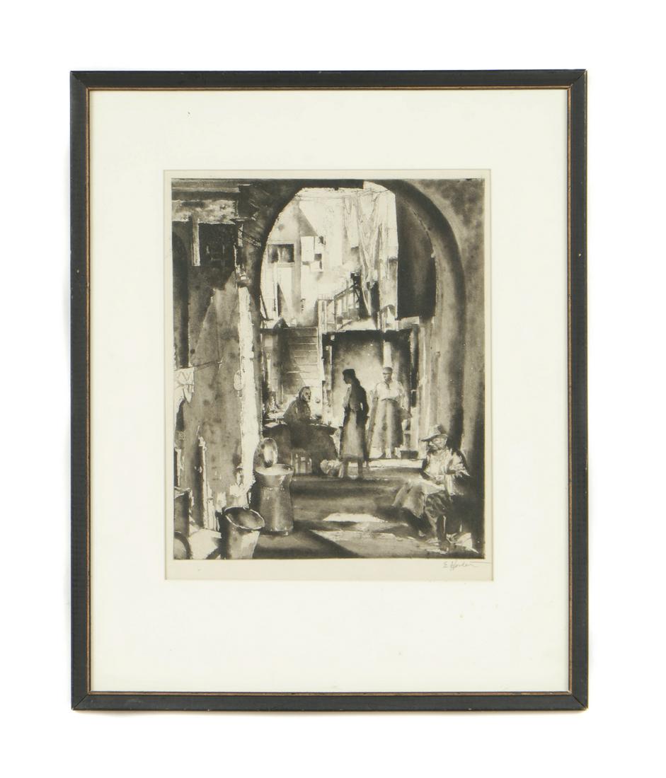 Earl Horter (American, 1881-1940) Etching: Earl Horter (American, 1881-1940) "The Kitchen, New Orleans, 1935, etching, signed. Framed. Size: 13.25'' x 10.75'', 34 x 27 cm (sight); 21'' x 17'', 53 x 43 cm (frame).