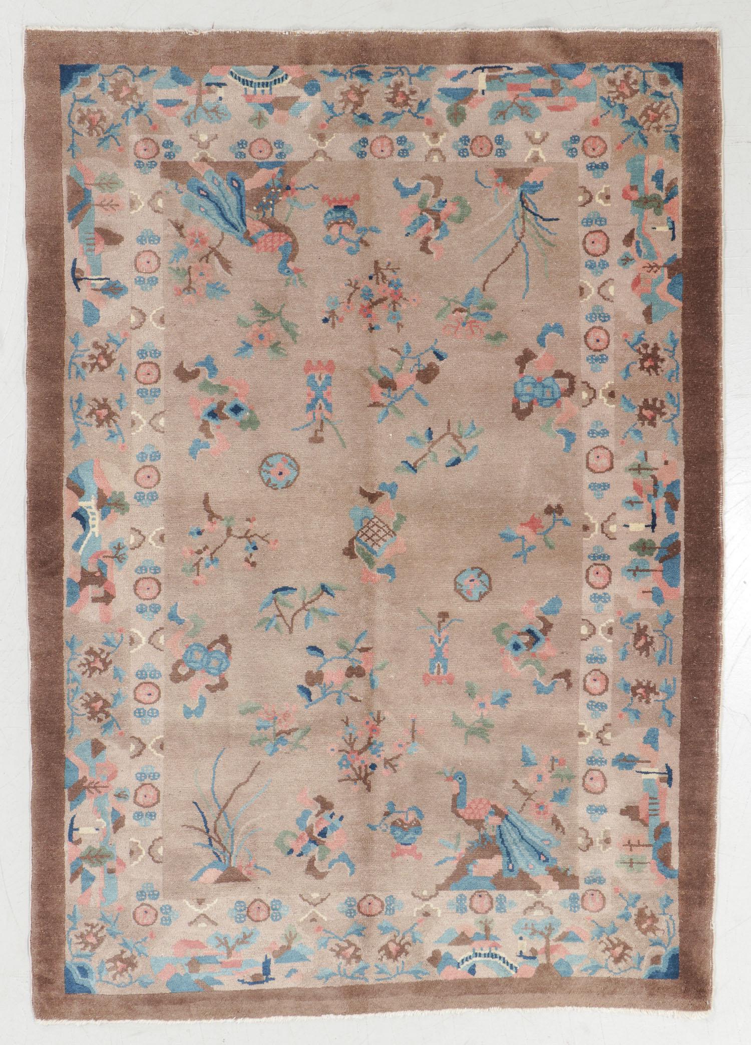 Feti Peacock Rug, China, Circa 1900, 4'1'' x 5'10'' (1 of 5)