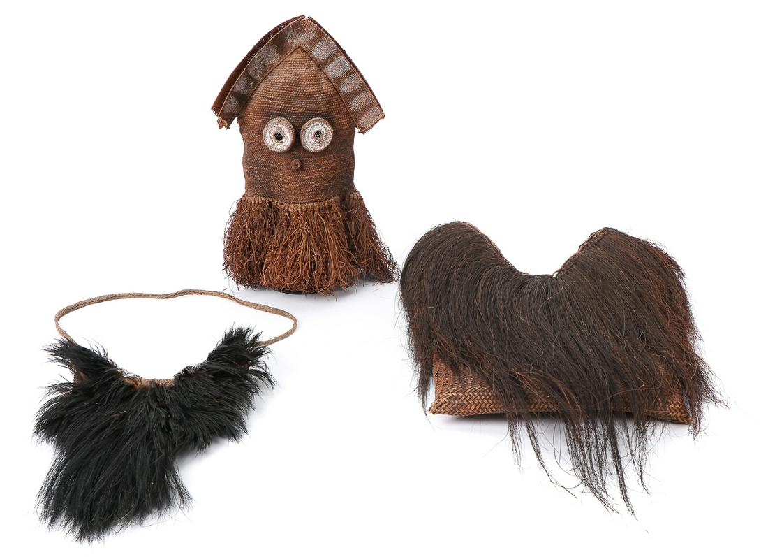 Antique African Pende Mask and 2 PNG Fiber Artifacts (1 of 7)