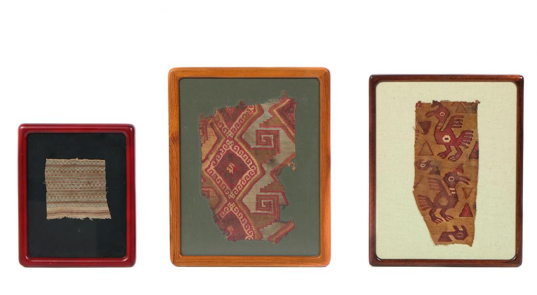 Three Framed Pre-Columbian Peruvian Textile Fragments. (1 of 5)