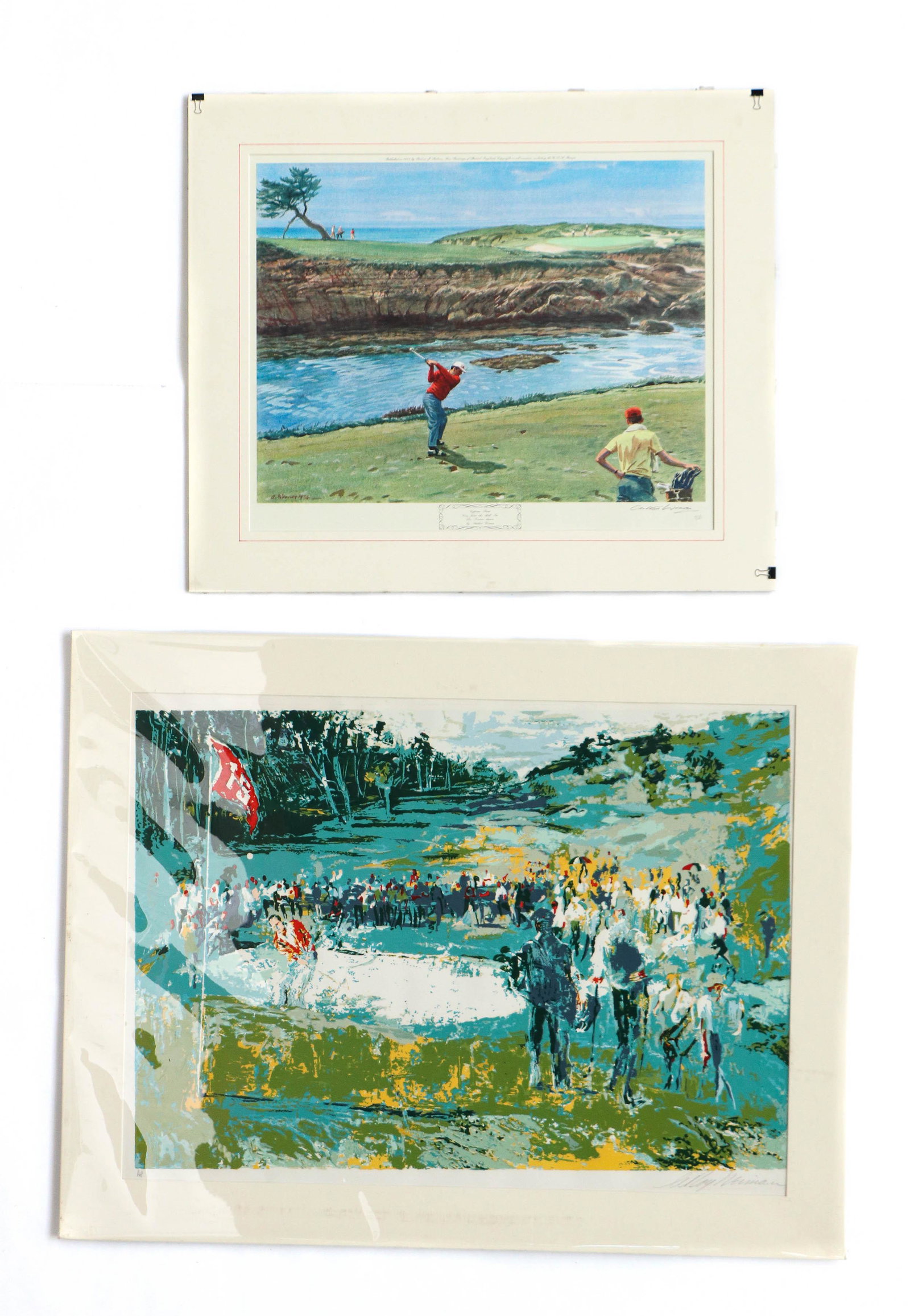 LeRoy Neiman (Americanm, 1921-2012): LeRoy Neiman (American, 1921-2012) "Tournament Golf," 1974, silkscreen, signed and numbered "A.P." Unframed. Together with Arthur Weaver, "Cypress Point View from the 16th Tee" print, signed and numbe