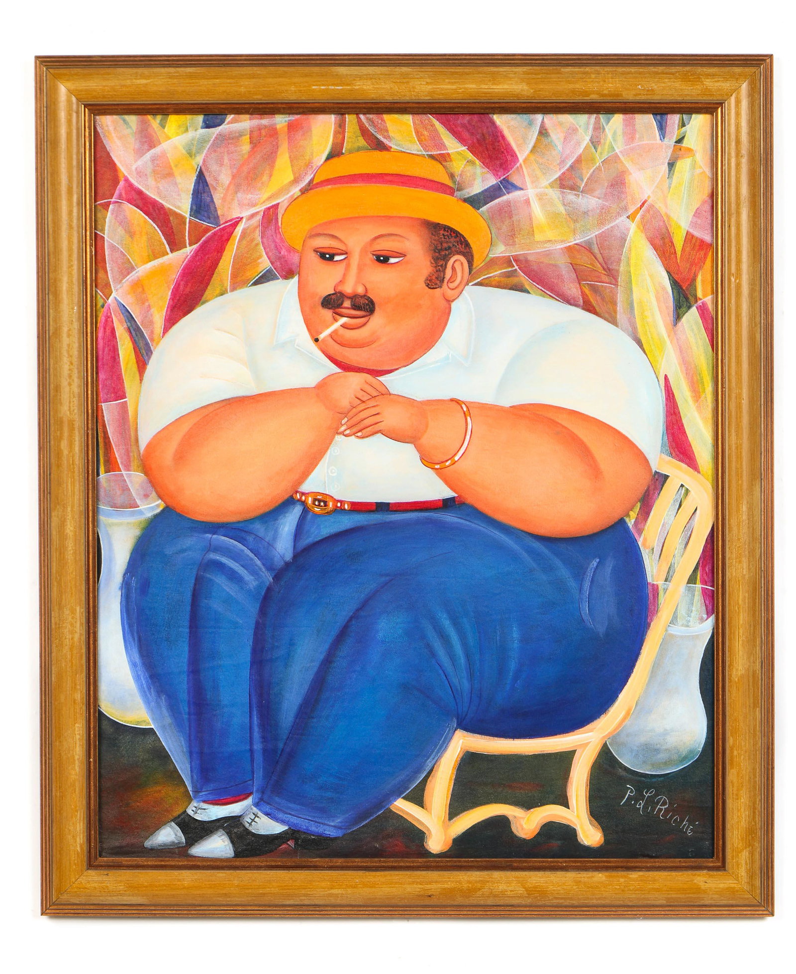 Pierre-Louis Riche (Haitian, b.1954): Pierre-Louis Riche (Haitian, b.1954) "The Smoker" 1996, oil on canvas, signed. Framed. Size: 24'' x 20.5'', 61 x 52 cm (stretcher); 27.5'' x 23.5'', 70 x 60 cm (frame).