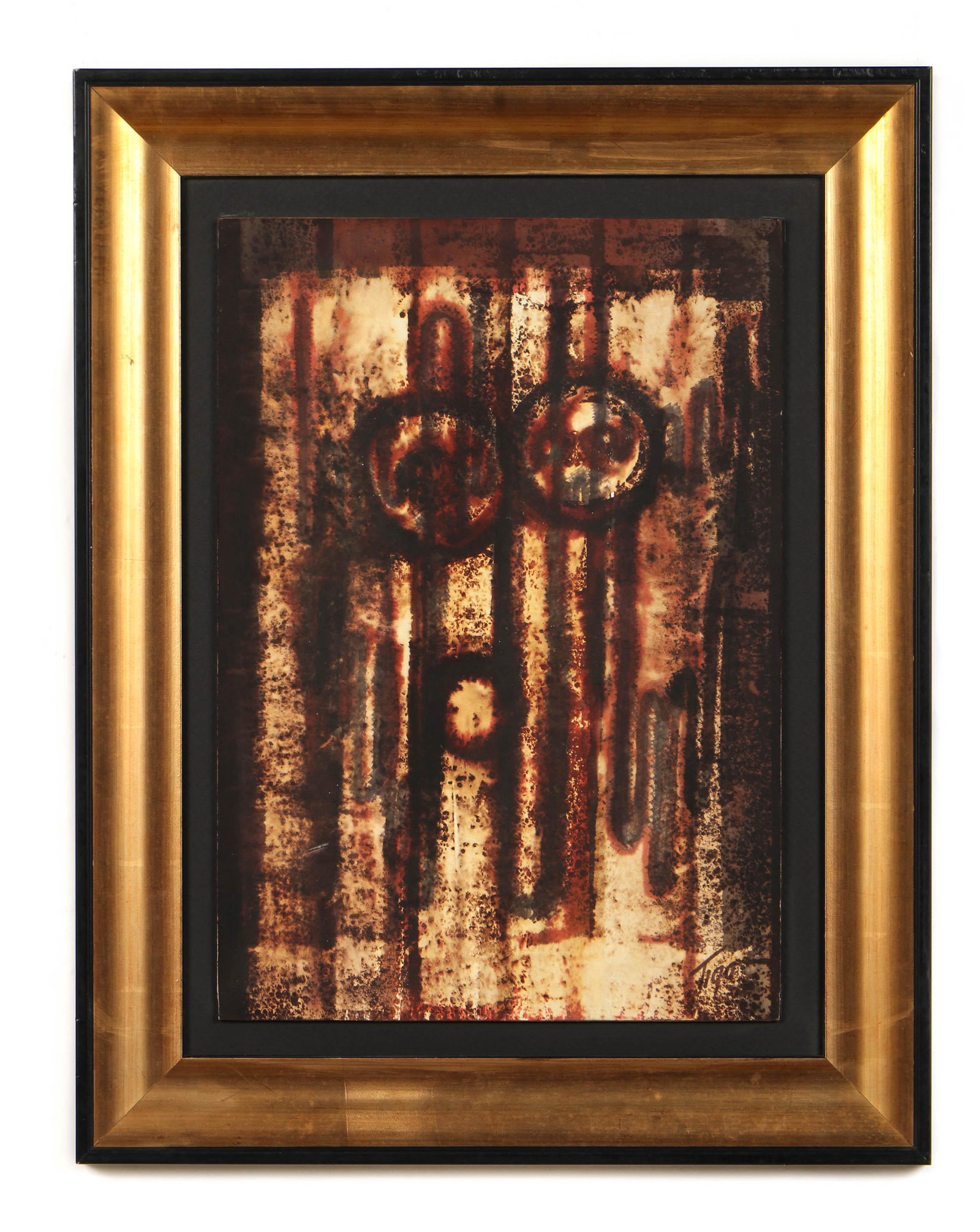 Jean-Claude "Tiga" Garoute (Haitian, 1935-2006): Jean-Claude "Tiga" Garoute (Haitian, 1935-2006) "Soleil Brule," oil on board, signed. Framed. Size: 16.5'' x 11.5'', 42 x 29 cm (board); 22.5'' x 17.75'', 57 x 45 cm (frame).