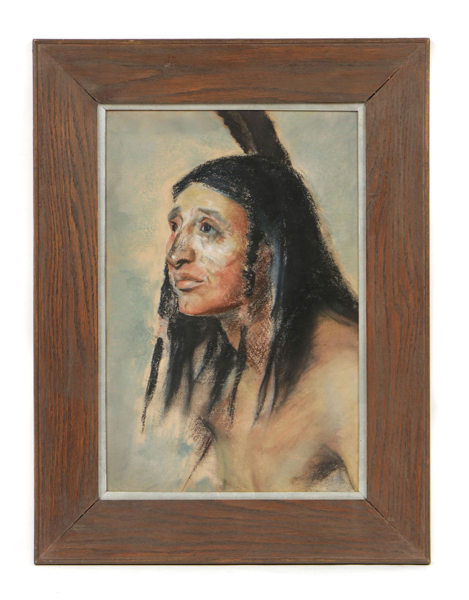 Carl Abel (American, 1875-1959) Pastel: Carl Abel (American, 1875-1959) Untitled (Native American), pastel on paper, signed. Framed. Size: 18'' x 12'', 46 x 30 cm (sight); 24'' x 18'', 61 x 46 cm (frame). Note: Artist Carl Abel (1875-1959)