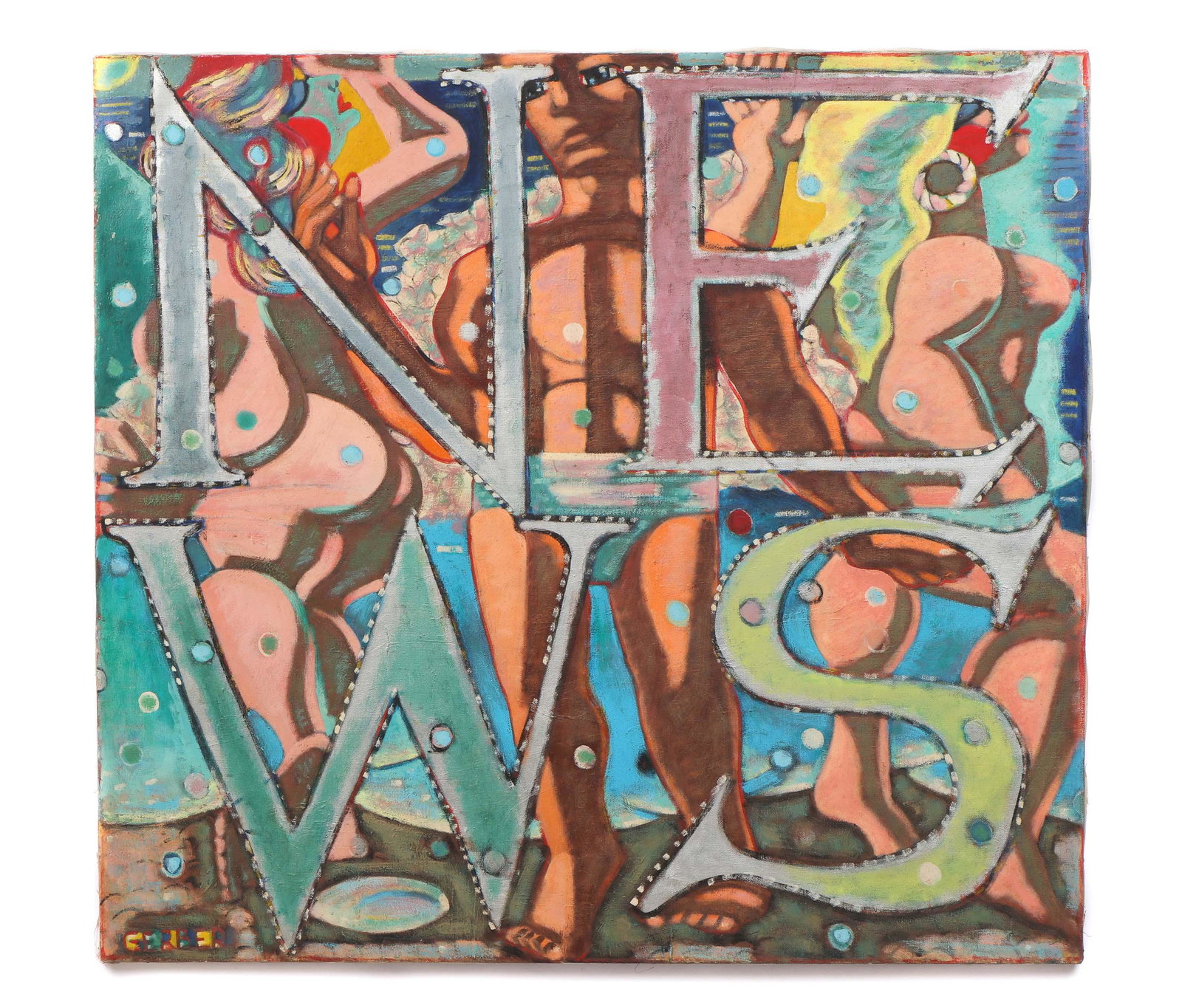 Jack Gerber (American, b. 1927) "News" Painting (1 of 3)