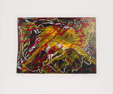 Antonius Hockelmann (German, 1937-2000) Linocut: Antonius Hockelmann (German, 1937-2000) Linocut print, titled and signed. Size: 14.5'' x 19.75'', 37 x 50 cm (sheet); 20'' x 24'', 51 x 61 cm (mat). Provenance: Collection of Joshua P. Smith.