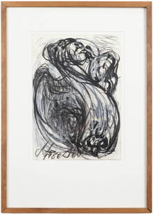 Antonius Hockelmann (German, 1937-2000) Work on paper: Antonius Hockelmann (German, 1937-2000) Untitled Work on Paper, graphite, crayon, ink, chalk on paper, 1986, signed and dated. Framed. Size: 12'' x 8.5'', 30 x 22 cm (sheet); 20'' x 14.5'', 51 x 37 cm