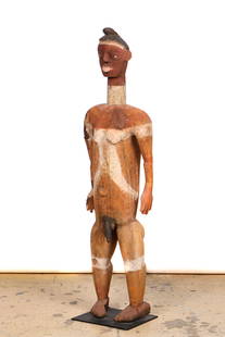 African Ibo Male Shrine Figure, Early/Mid 20th C., Ht.: African Ibo Male Shrine Figure. On stand. Carved wood and pigment. Size: 48'' x 15'' x 7'' (122 x 38 x 18 cm). Collection of Allan Stone, New York. Note: There Are No Hidden or Confidential Reserves