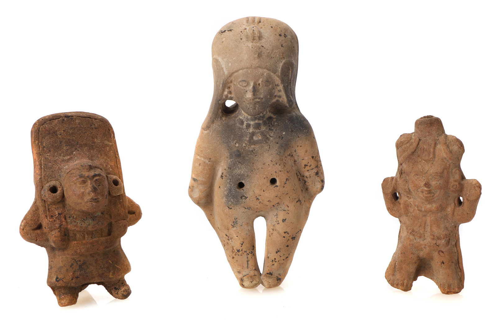 Three Pre-Columbian Figural Pottery Whistles (1 of 5)