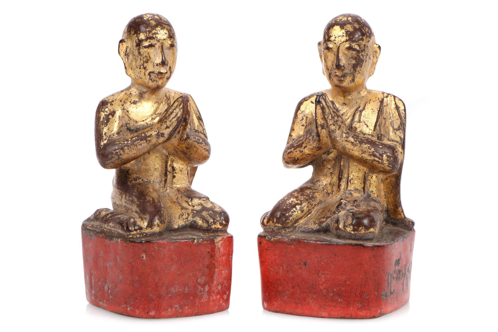 2 Antique Burmese Lacquered Gold Leaf Arhat Monks (1 of 6)
