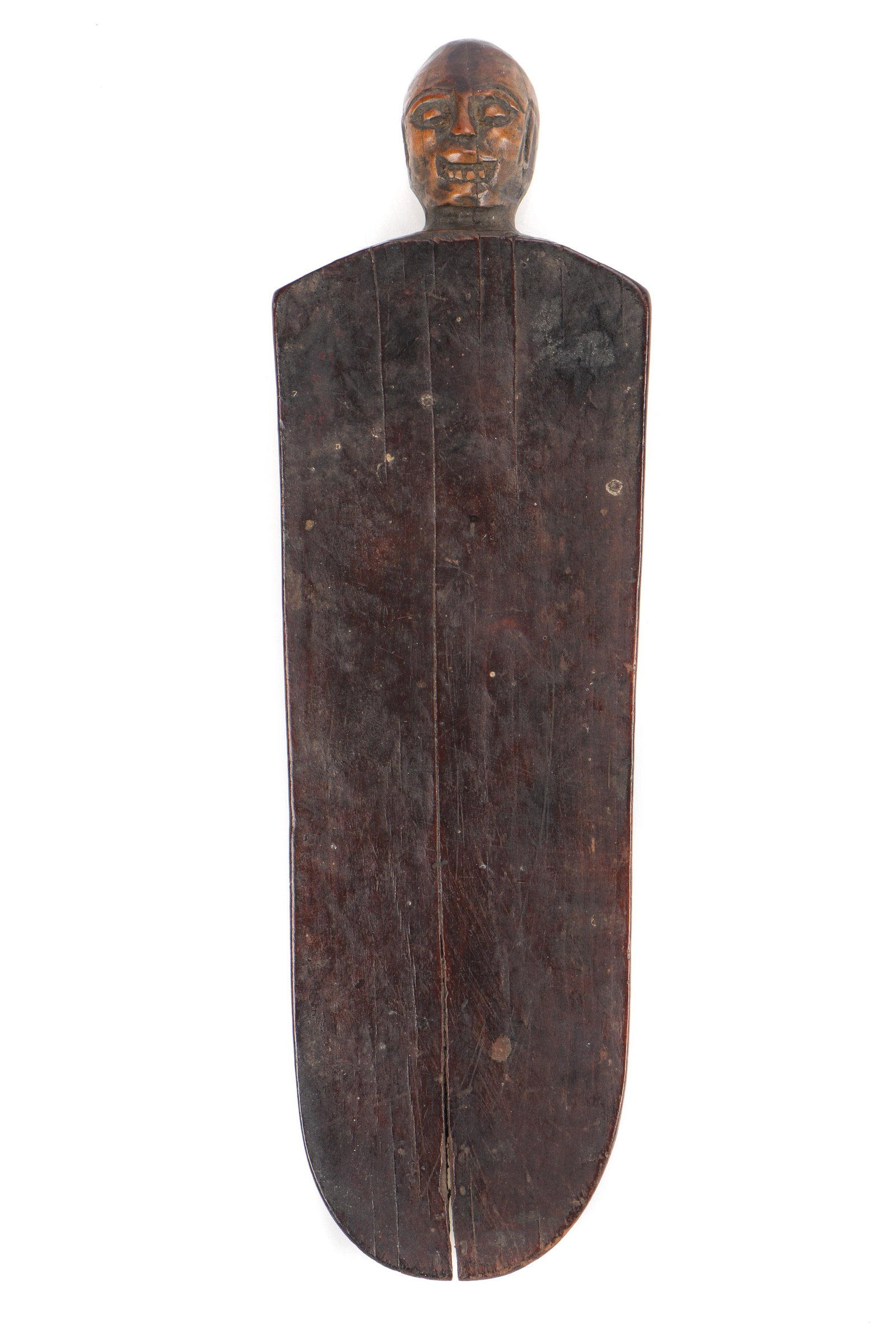 Antique African Carved Wood Ceremonial Scoop: Antique African Carved Wood Ceremonial Serving Scoop with carved head, possibly Dan. Size: 9.75'' x 2.75'' (25 x 7 cm). Note: There Are No Hidden or Confidential Reserves in this Auction; All Acceptab