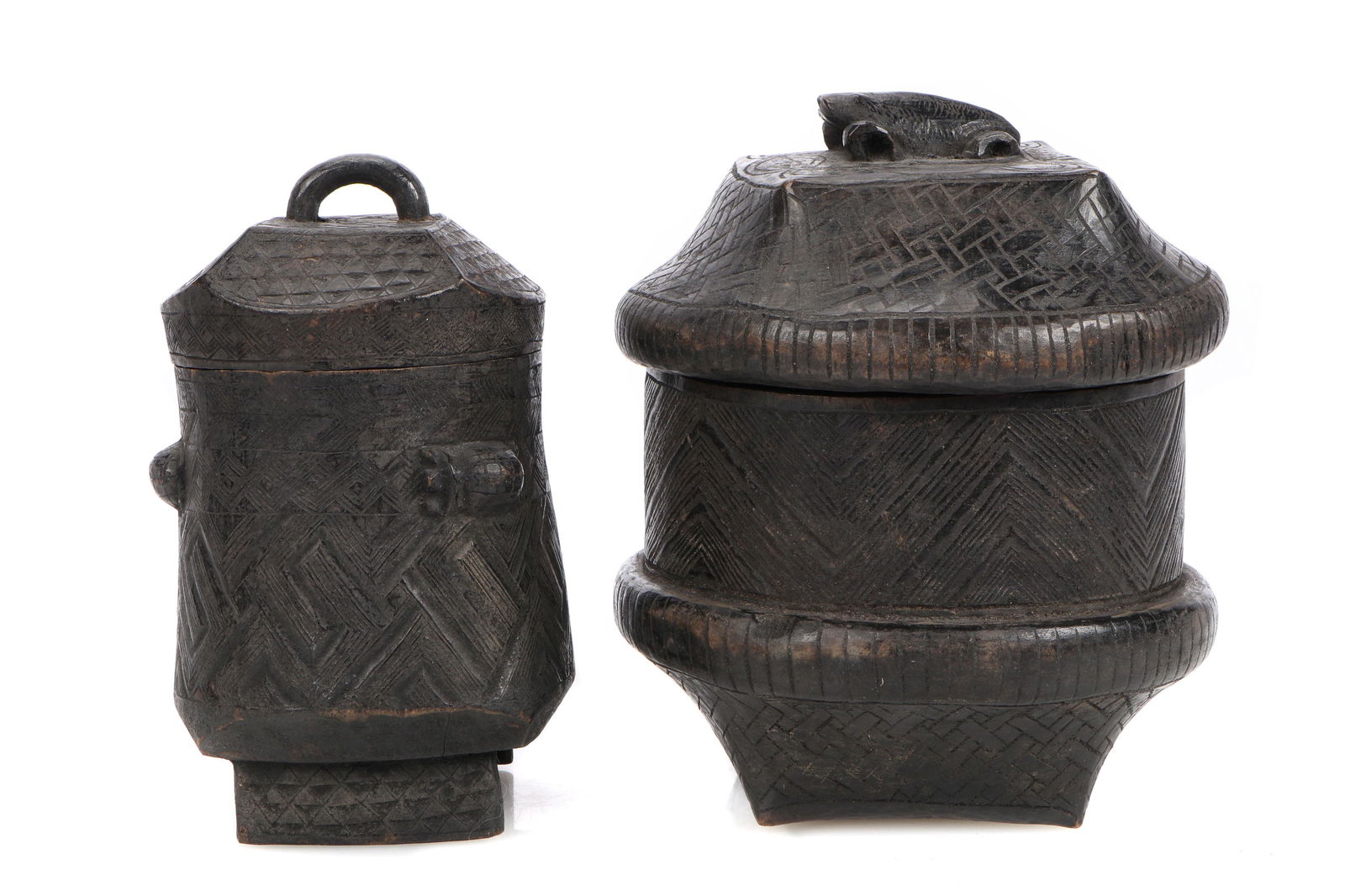 2 Vintage African Kuba Carved Ceremonial Containers (1 of 10)