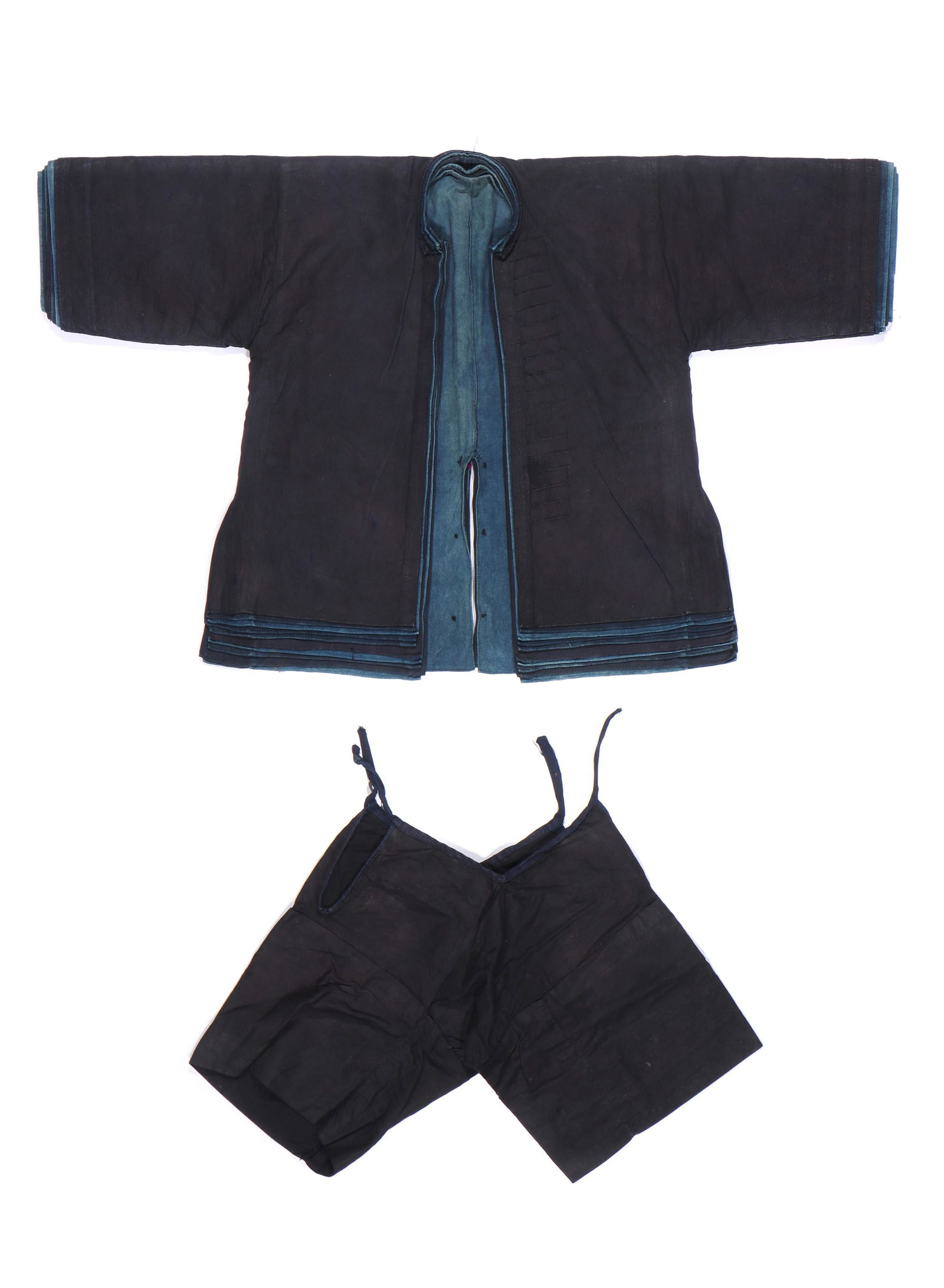 Rare Hani Indigo-Dyed Ten-Layered Jacket with Pants, (1 of 8)