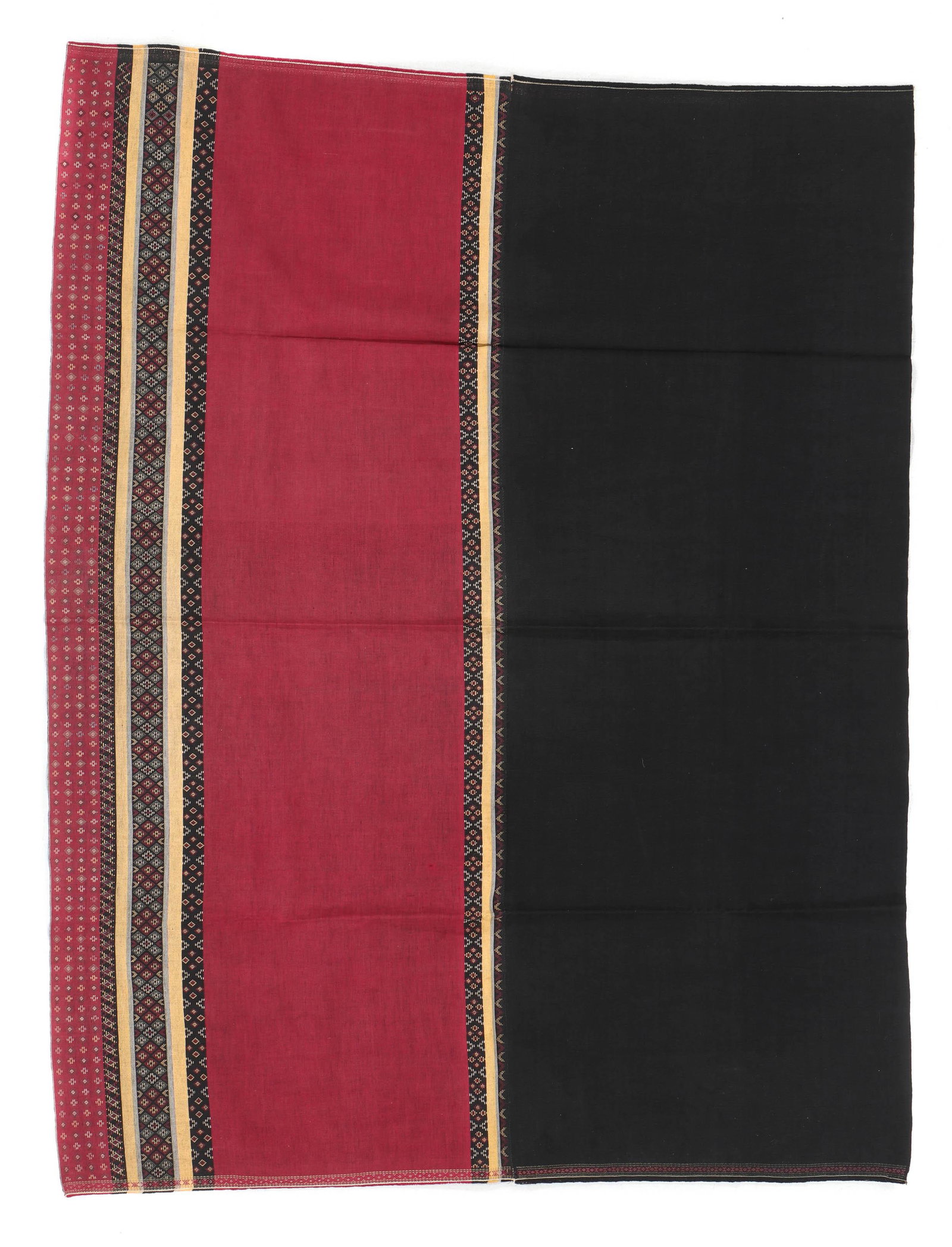 Fine Chin (Hakka) Skirt Cloth, Western Burma: Fine Chin (Hakka) Skirt Cloth, Western Burma, cotton, silk. Mid 20th c. Size: 45'' x 35'' (114 x 89 cm). Note: There Are No Hidden or Confidential Reserves in this Auction; All Acceptable Bidding Comm