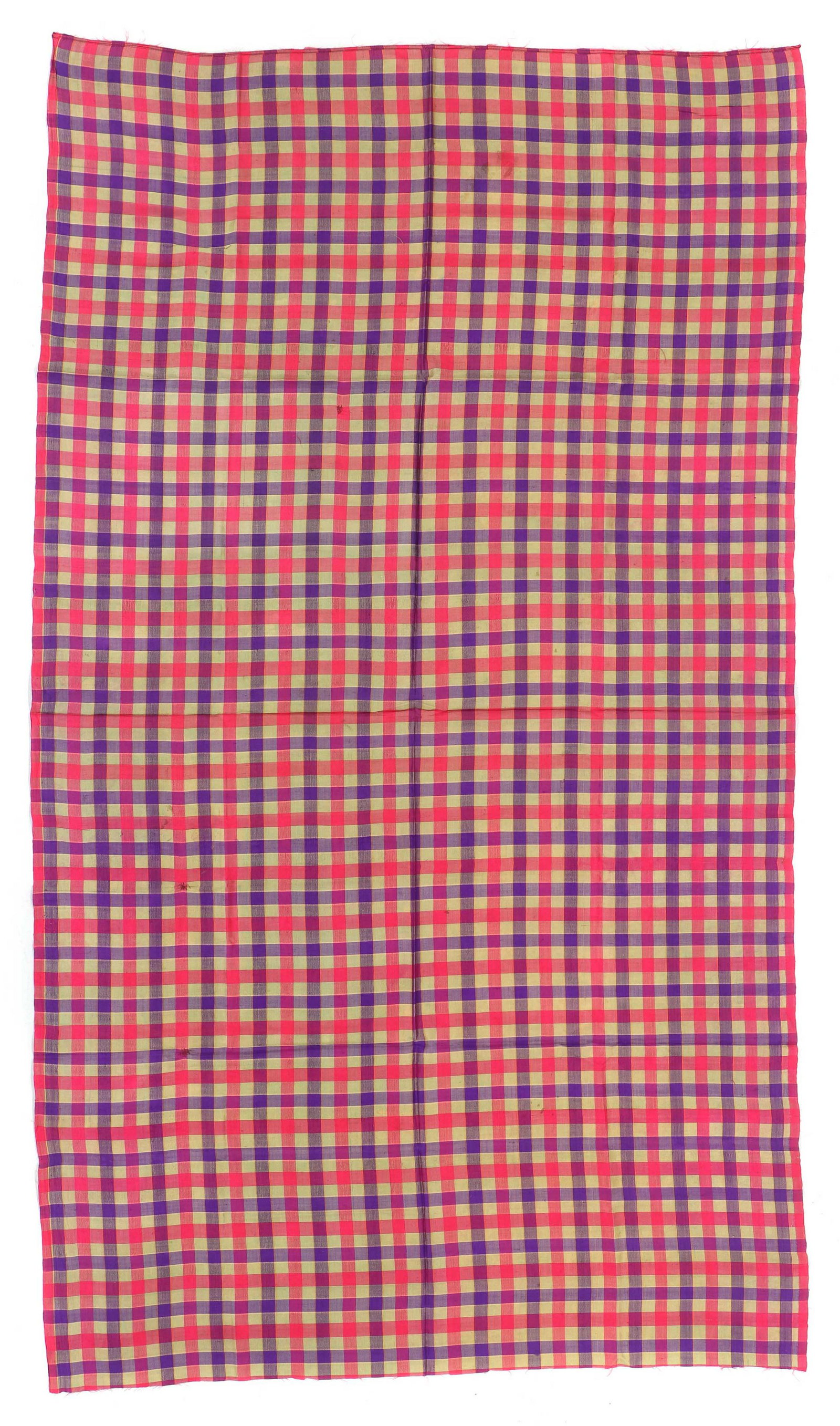 Old Cambodian Silk Skirt Cloth: Old Cambodian silk skirt cloth, check pattern. Size: 68'' x 40'' (173 x 102 cm). Note: There Are No Hidden or Confidential Reserves in this Auction; All Acceptable Bidding Commences at the Online Star