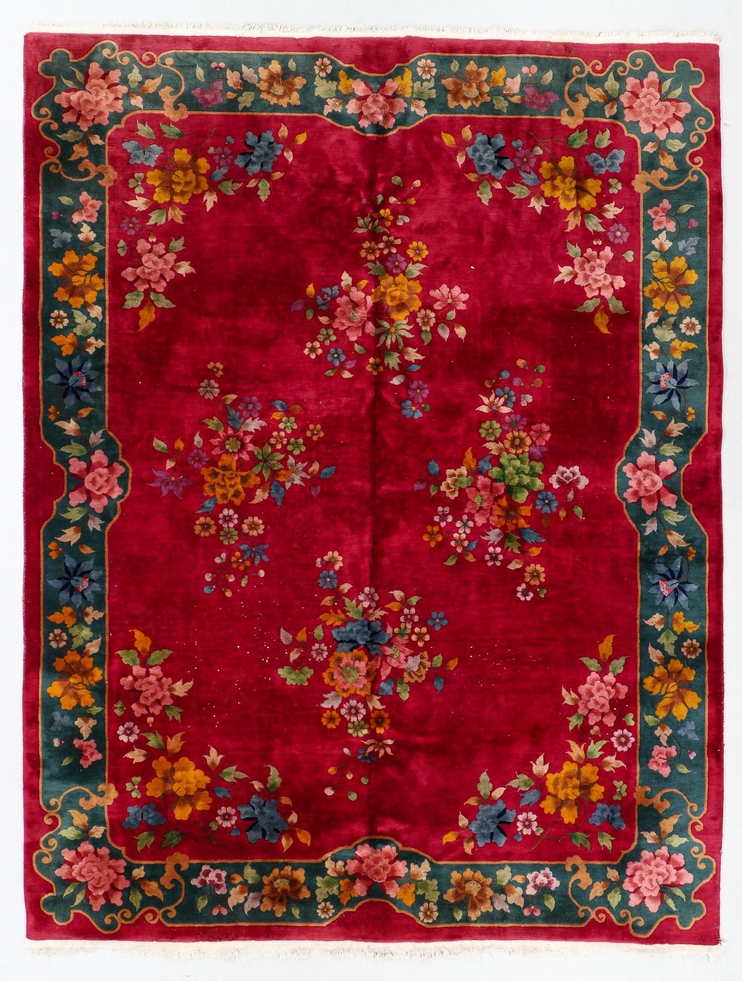 Art Deco Rug , China, Early 20th C., 8'9'' x 11'6'': Art Deco Rug , China, Early 20th C., 8'9'' x 11'6'' (267 x 351 cm). Weight: 109 lbs. Material: wool pile, cotton warp, cotton weft. Note: There Are No Hidden or Confidential Reserves in this Auction;