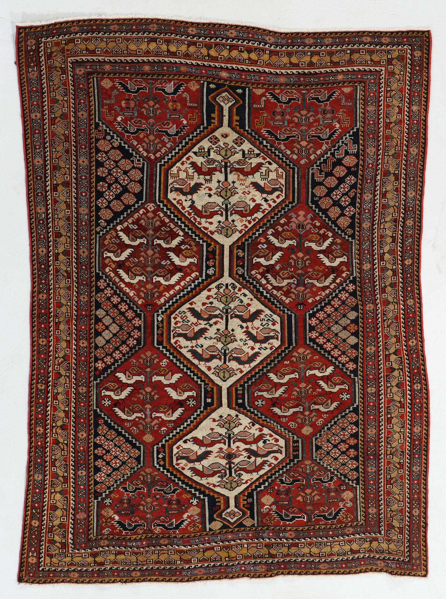 Khamseh Bird Rug, Persia, Late 19th C., 4'7'' x 6'4'' (1 of 5)