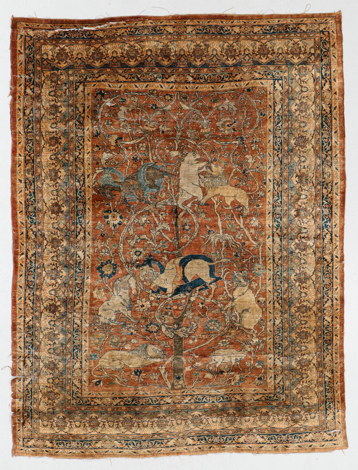 Silk Tabriz Pictorial Rug, Persia, 19th C. (1 of 5)