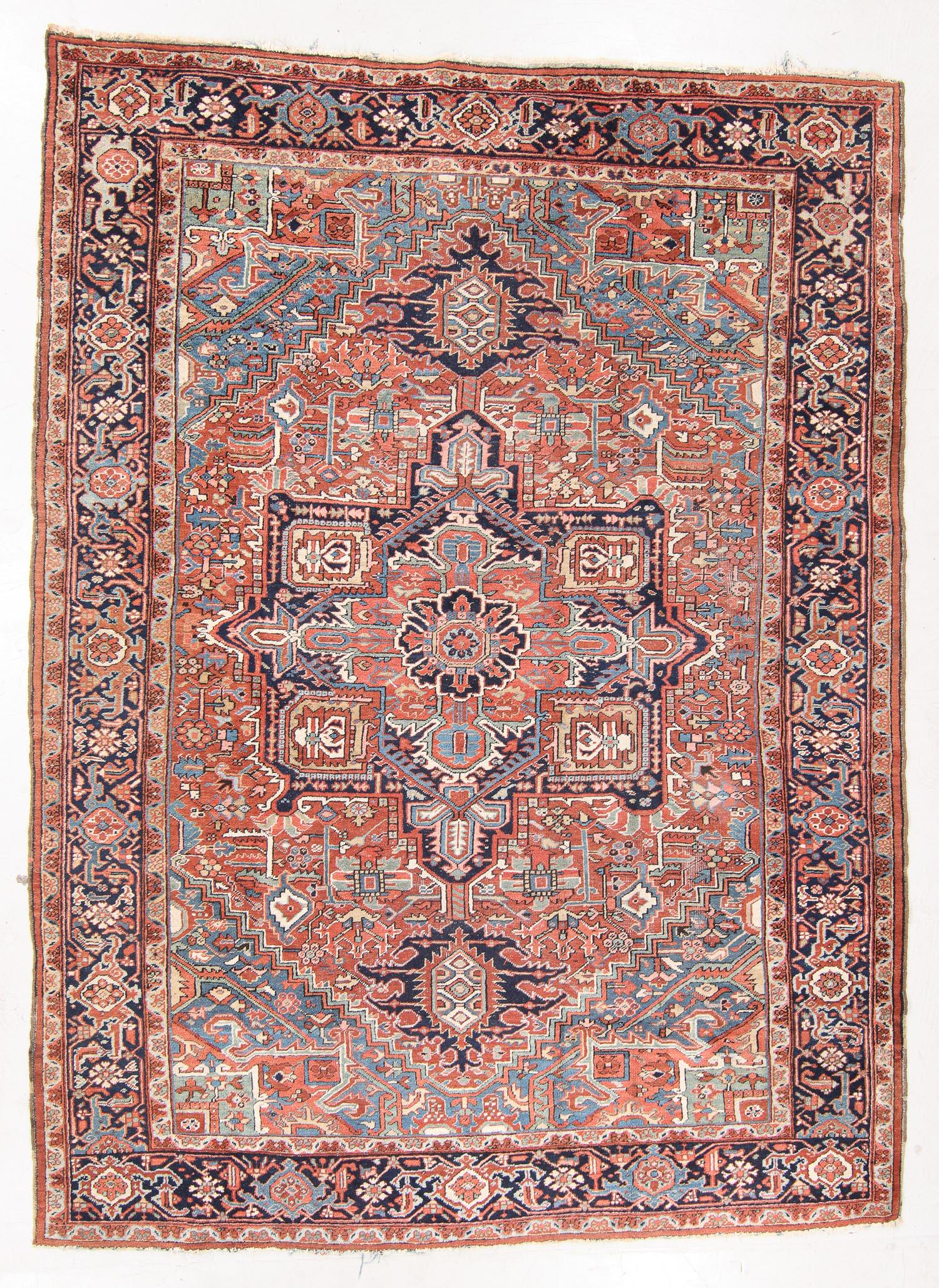 Heriz Rug, Persia, Circa 1900, 8'10'' x 12'3'': Heriz Rug, Persia, Circa 1900, 8'10'' x 12'3'' (269 x 373 cm). Weight: 60 lbs. Material: wool pile, cotton warp, cotton weft. Villanova PA estate. Note: There Are No Hidden or Confidential Reserves in