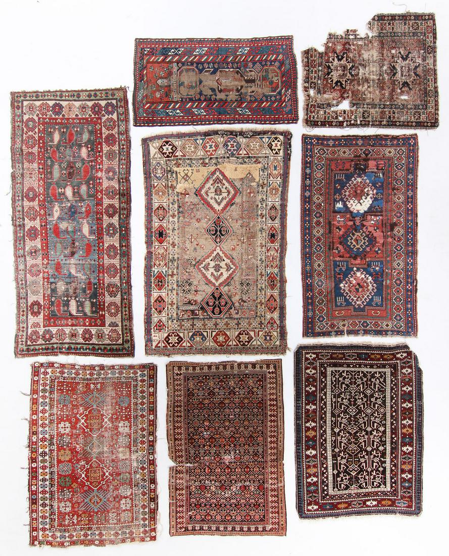 Estate Group of 8 Antique/Worn Caucasian Rugs (1 of 10)
