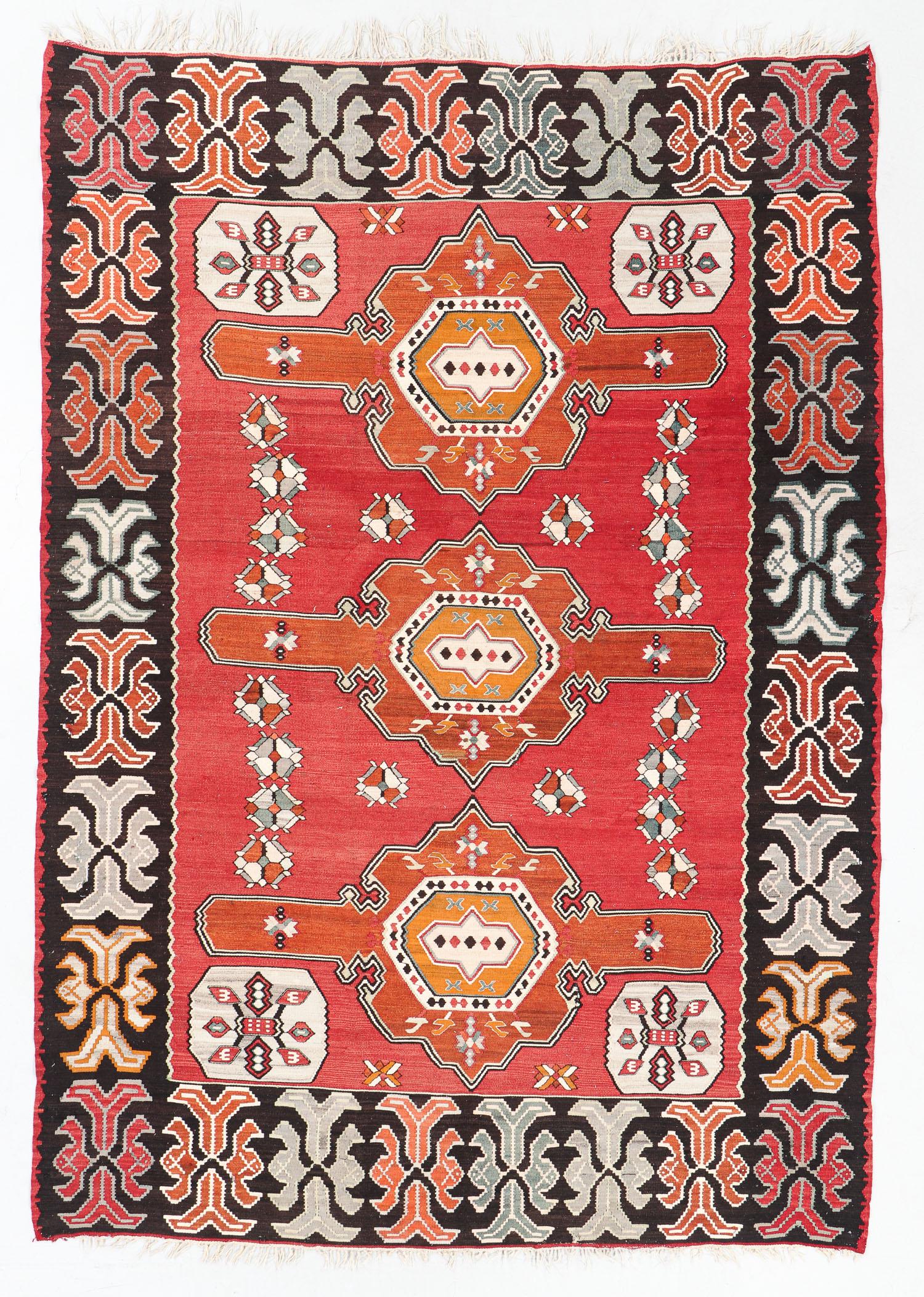 Balkan Kilim, Bosnia, Mid 20th C., 7'1'' x 10'1'': Balkan Kilim, Bosnia, Mid 20th C., 7'1'' x 10'1'' (216 x 307 cm). Weight: 19 lbs. Wool. Note: There Are No Hidden or Confidential Reserves in this Auction; All Acceptable Bidding Commences at the Onli