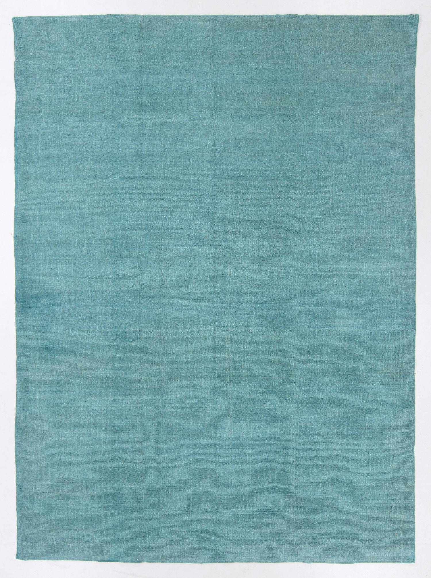 Modernist Plain Field Teal Rug, Nepal, 8'11'' x 12'2'': Modernist Plain Field Teal Rug, Nepal, 8'11'' x 12'2'' (272 x 371 cm). Weight: 50 lbs. Wool. Note: There Are No Hidden or Confidential Reserves in this Auction; All Acceptable Bidding Commences at the