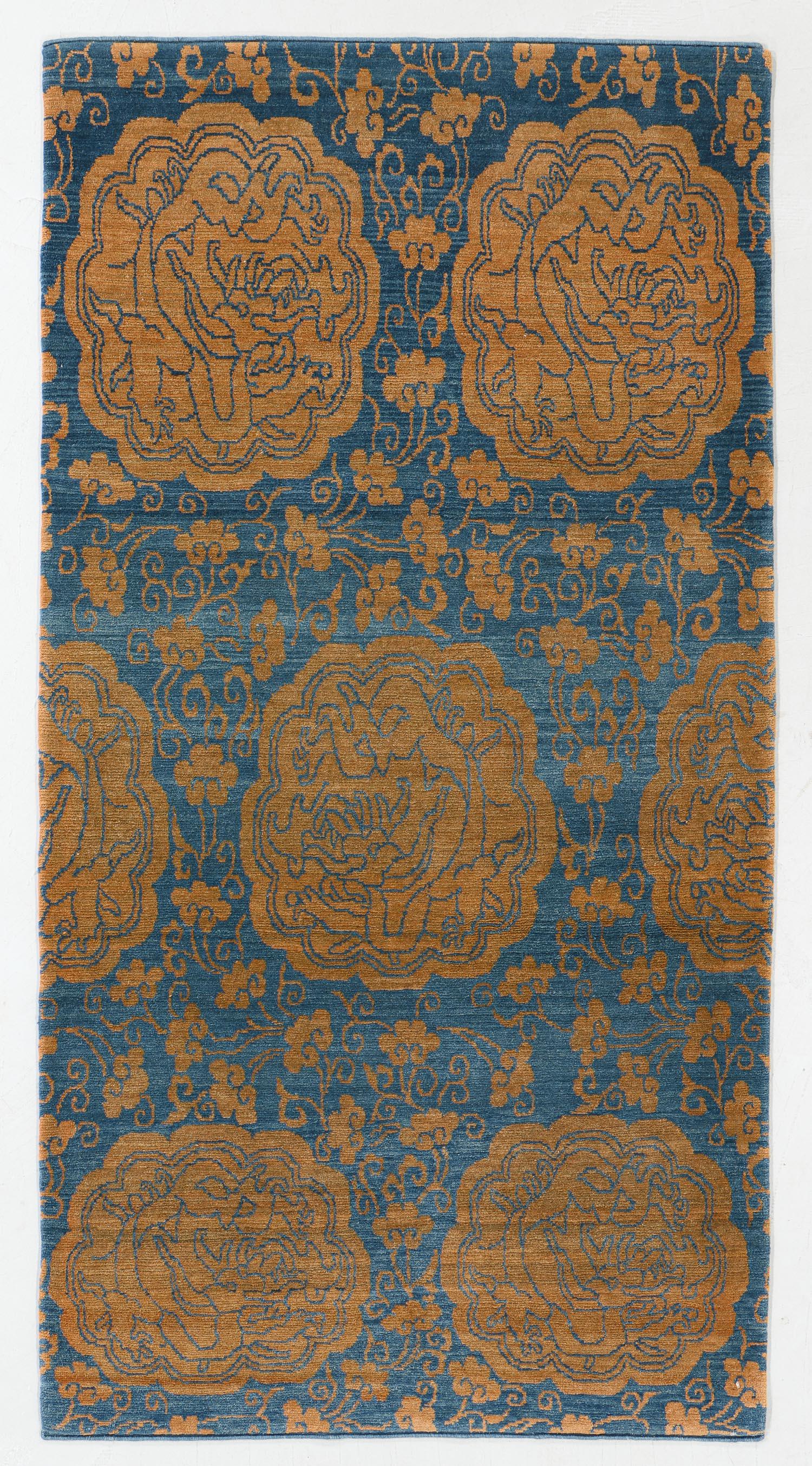 Lampas Pattern Tibetan Rug, Nepal, 3'5'' x 6'8'': Lampas Pattern Tibetan Rug, Nepal, 3'5'' x 6'8'' (104 x 203 cm). Weight: 15 lbs. Wool. Note: There Are No Hidden or Confidential Reserves in this Auction; All Acceptable Bidding Commences at the Onlin