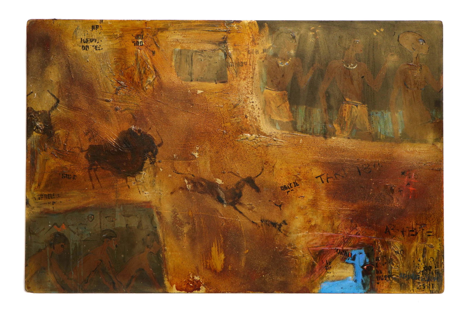 Alvin Hollingsworth (American, 1928-2000): Alvin Hollingsworth (American, 1928-2000) "Angles Wall Coptic Reflection," 1977, mixed media on board. Verso blackboard surface with chalk. Size: 46'' x 68'', 117 x 173 cm (board). Provenance: Collect