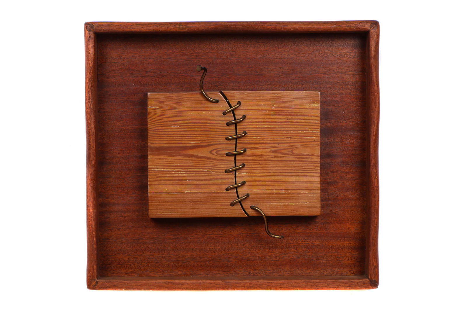 John Jonik (American, b. 1942): John Jonik (American, b. 1942) "Sewn Wood," wood and metal sculpture. Size: 25.5'' x 23.5'' x 4.5'' (65 x 60 x 11 cm). Artist Bio: John Jonik (American/Philadelphia, b. 1942) Cartoonist, painter and s