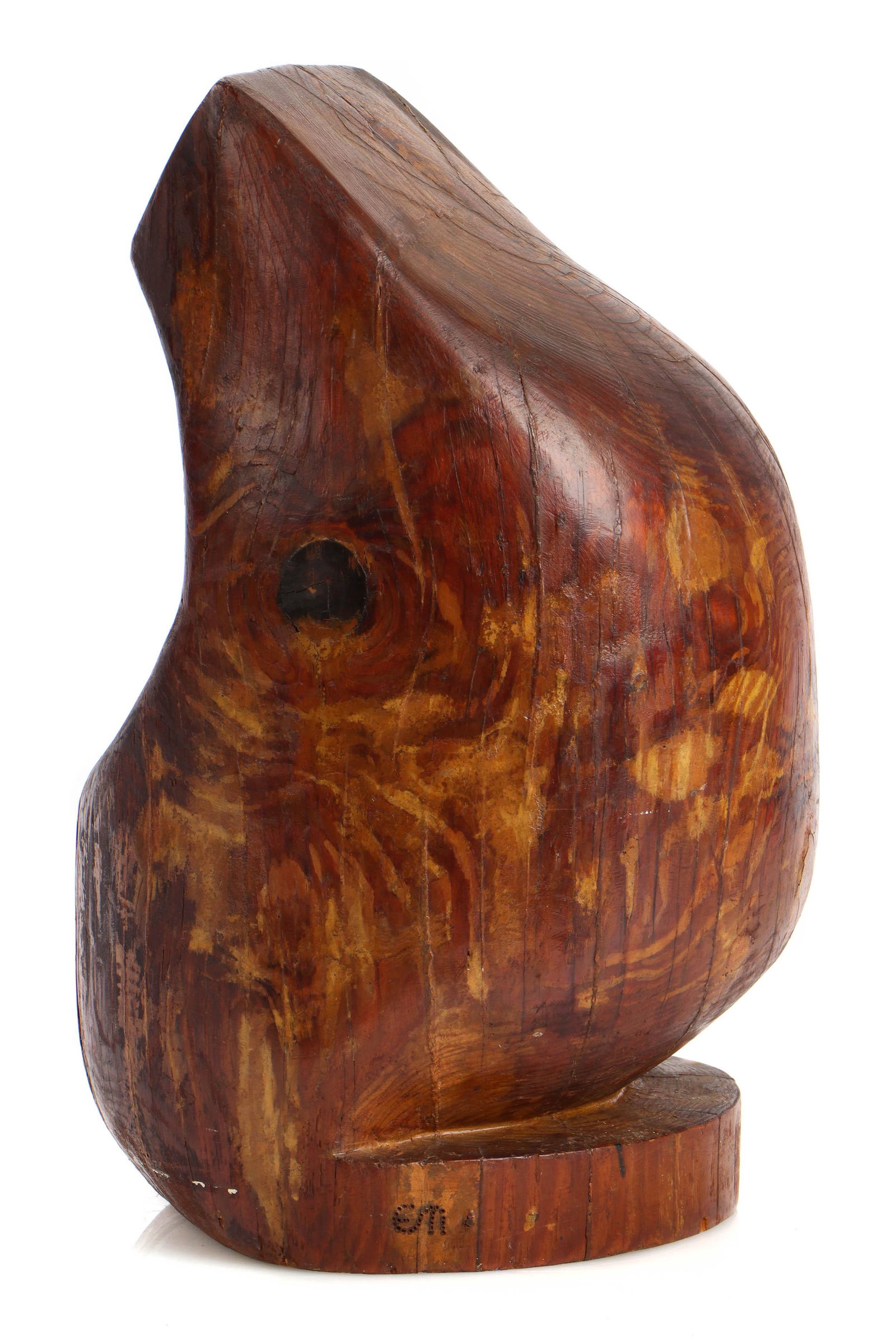 Eva Martino (American, b. 1929) Wood Sculpture: Eva Martino (American, b. 1929) "Odyssey," Abstract Wood Sculpture. Stipple engraved initials on side of base. Size: 19.5'' x 12'' x 12'' (50 x 30 x 30 cm).