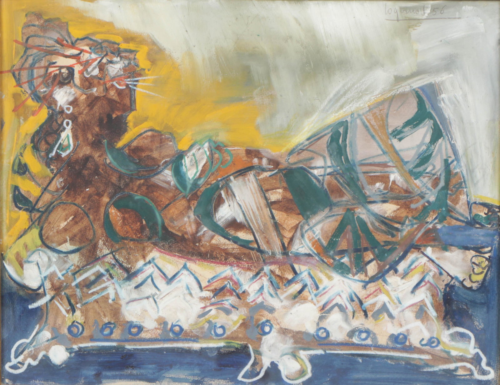 Santiago Cogorno (Argentine, 1915-2001) Pastel: Santiago Cogorno (Argentine, 1915-2001) "Mujer acostada," (Reclining Woman), 1956, pastel, signed and dated. Framed. Size: 18'' x 23'', 46 x 58 cm (sight); 24'' x 28'', 61 x 71 cm (frame). Estate of I