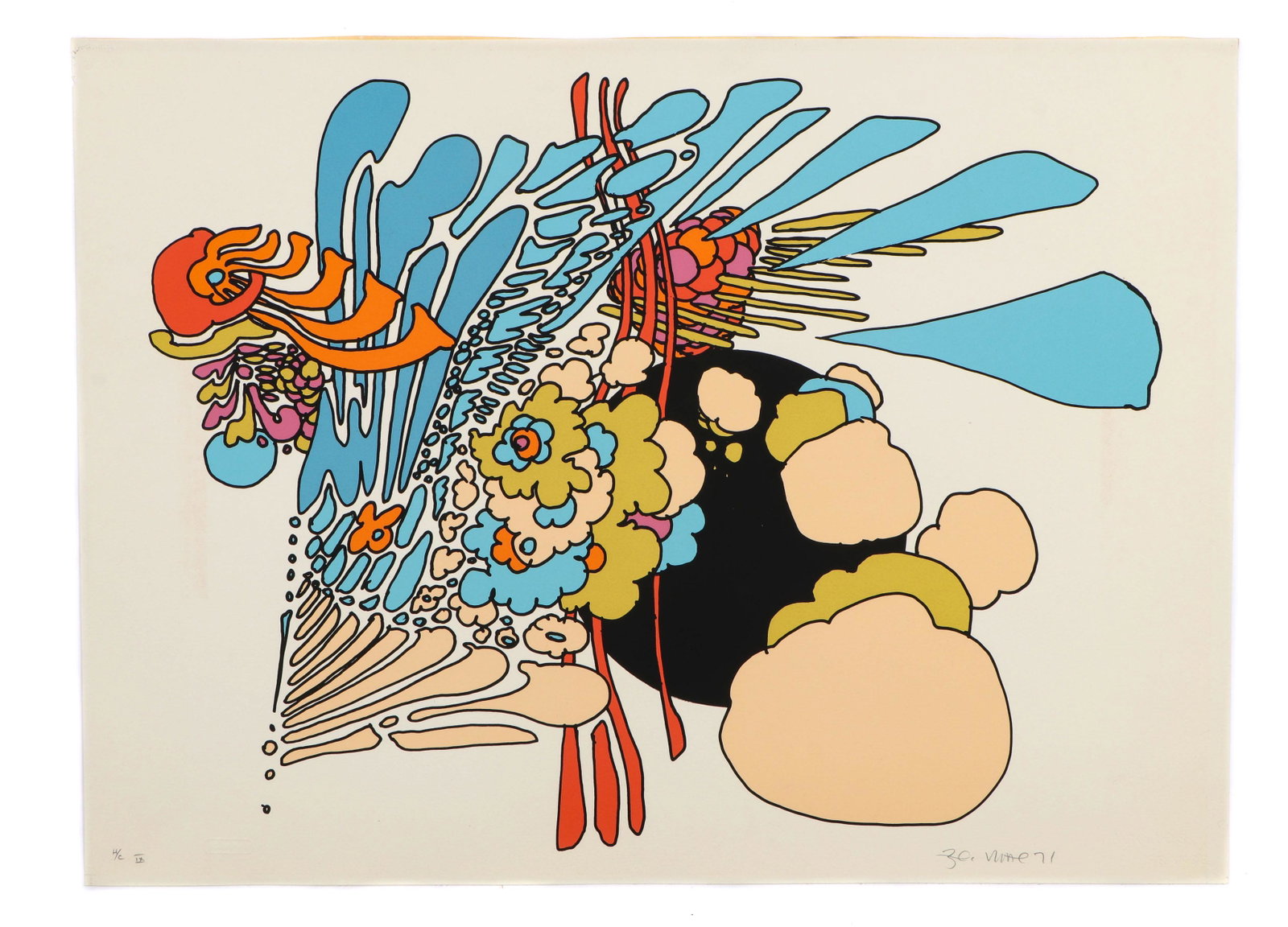 Peter Max (American, b. 1937): Peter Max (American, b. 1937) "Enigma 22," 1971, color serigraph, on Arches paper, signed and numbered: "H/C IX." Unframed. Size: 22'' x 30'', 56 x 76 cm (sheet).