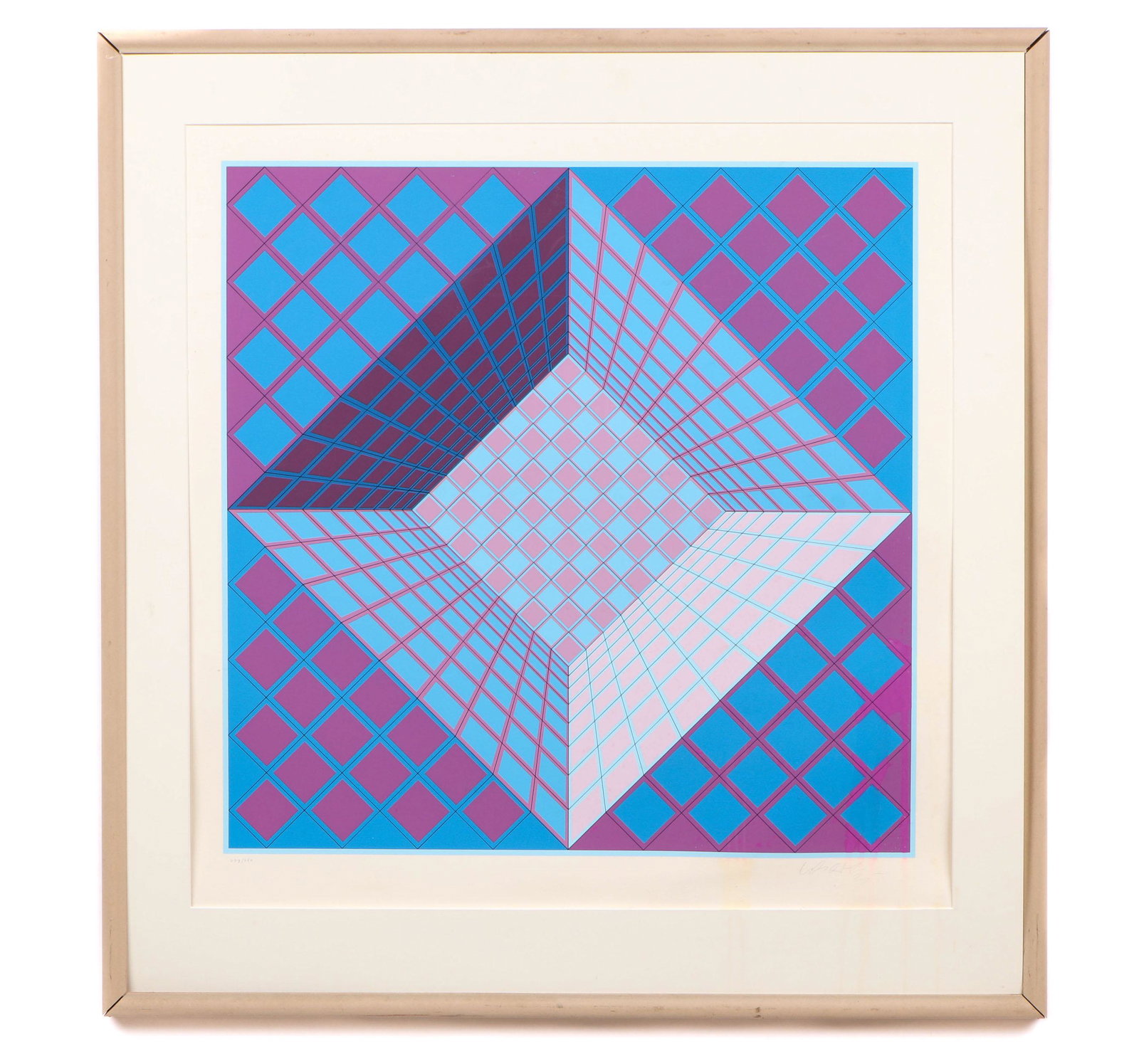 Victor Vasarely (Hungarian/French, 1906-1997): Victor Vasarely (Hungarian/French, 1906-1997) "Pictor," c.1980/81, serigraph, signed and numbered: 239/250. Abrasions. Framed (unglazed). Size: 24'' x 24'', 61 x 61 cm (image); 34'' x 33'', 86 x 84 cm
