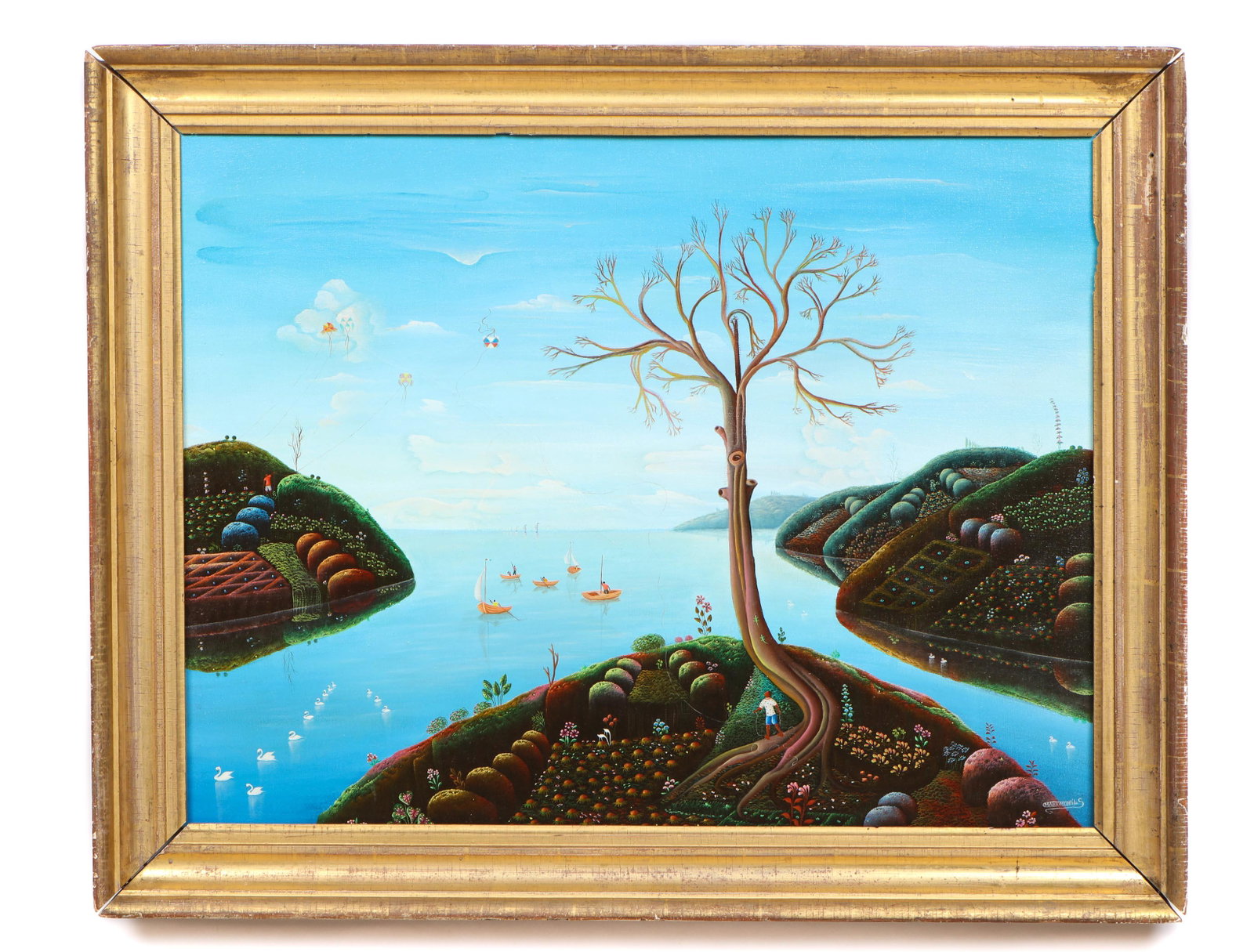 Mario Montilus (Haitian, b. 1961) Landscape: Mario Montilus (Haitian, b. 1961) Landscape, oil on canvas, signed. Framed. Size: 24'' x 32'', 61 x 81 cm (stretcher); 29'' x 36'', 74 x 91 cm (frame).