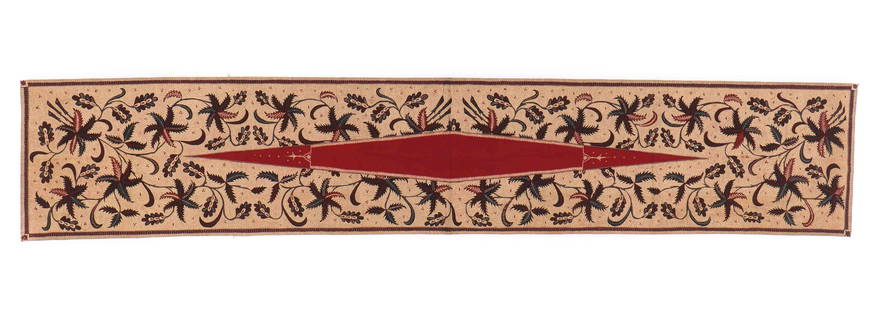 Tulis Batik Breast Cloth, Indonesia: Kamben, shoulder cloth worked in handdrawn (tulis) batik on commercial tabby woven cotton cloth. Design of red and blue flowers on a white ground with a red center section. Medium: commercial cotton t