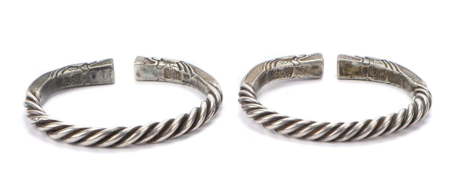 Pair of Solid Silver Bracelets with Dragon Heads (1 of 4)