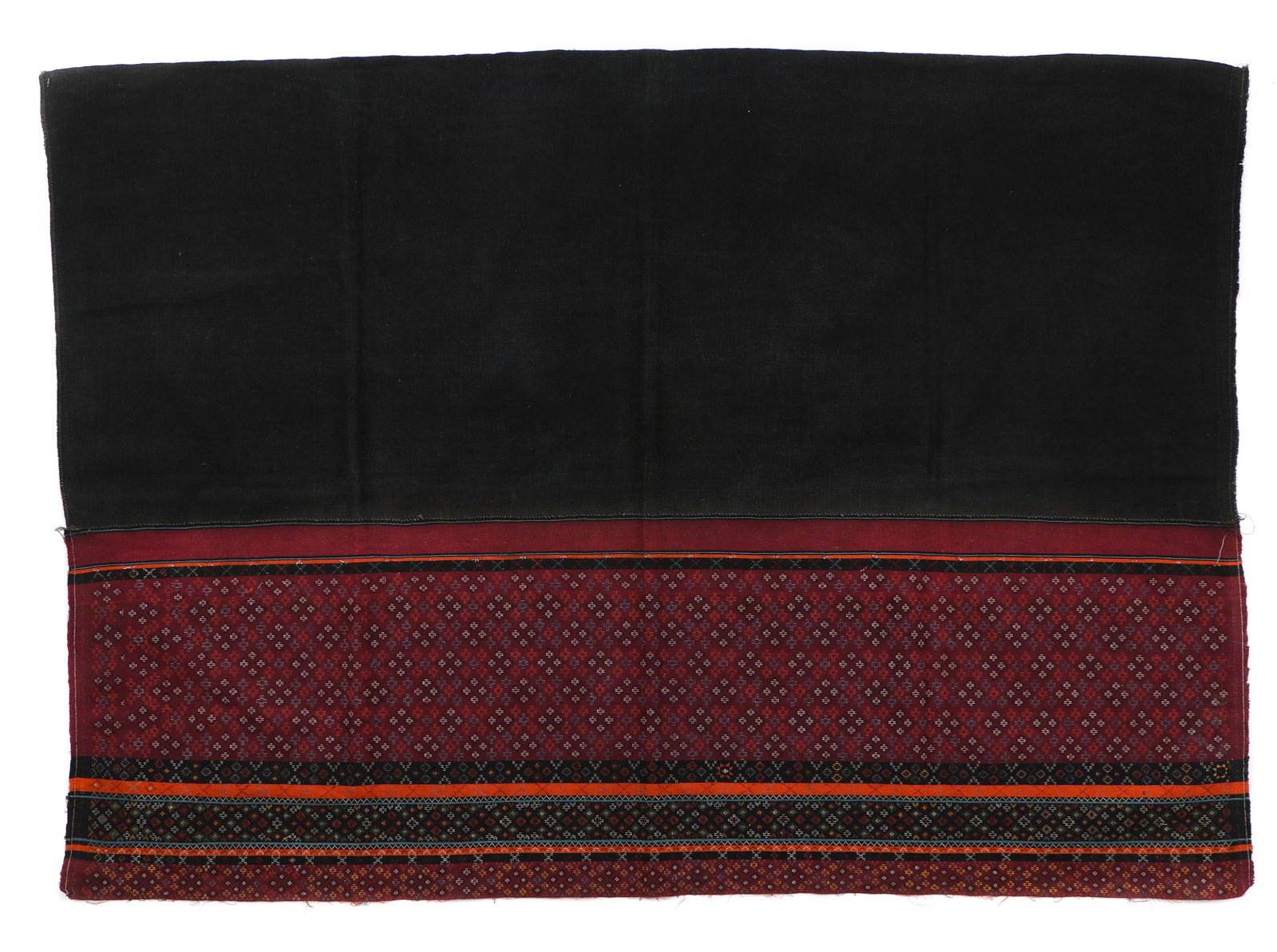 Hakachin Woman's Silk and Cotton Skirt, Burma: Hakachin woman's silk and cotton skirt, Burma, early 20th century. Cut. Size: 35'' x 51'' (89 x 130 cm).