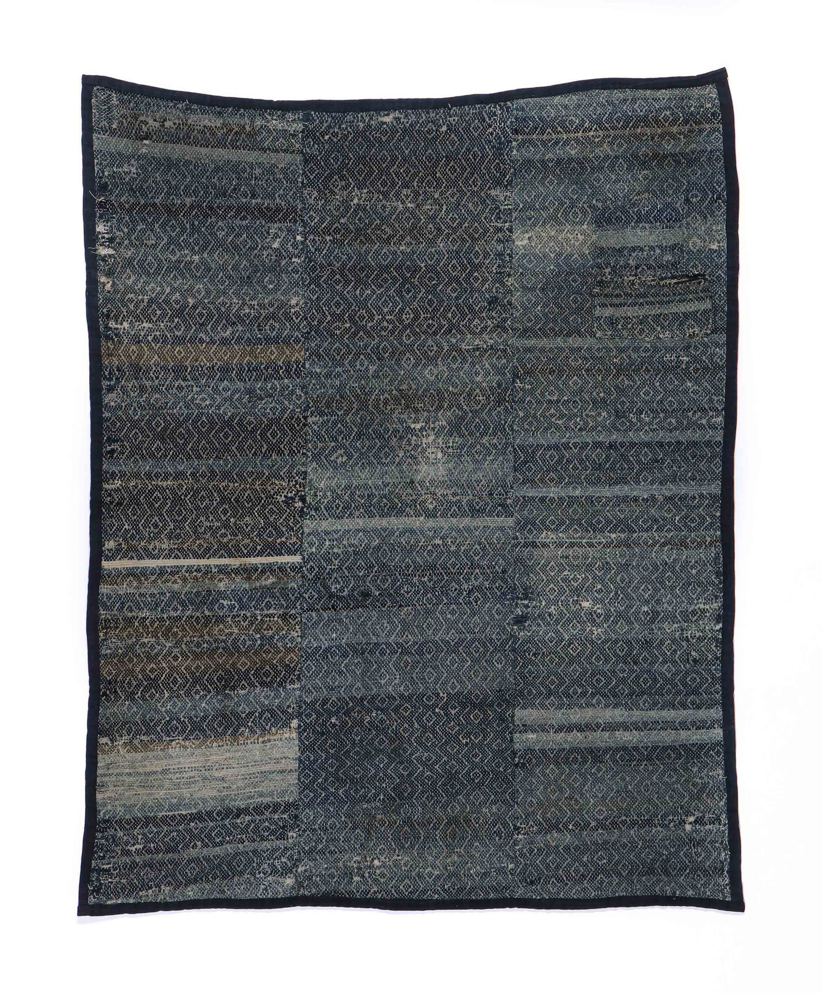 Antique Miao Blanket, China, Circa 1900: Miao blanket woven of recycled worn cloth, Guizhou, China, circa 1900. Size: 57'' x 43.5'' (145 x 110 cm).